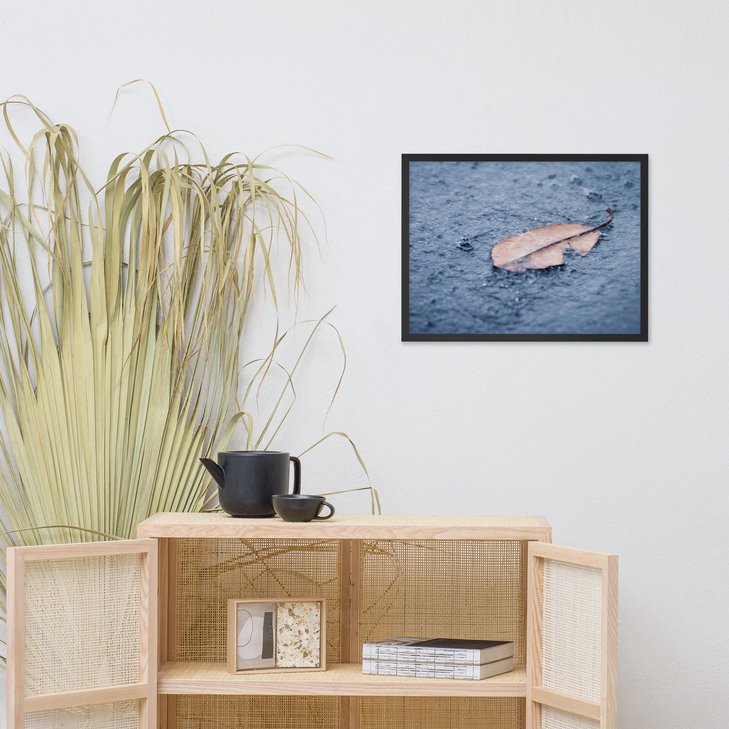 Fallen Leaf in The Rain Color Botanical Nature Photo Framed Wall Art Print