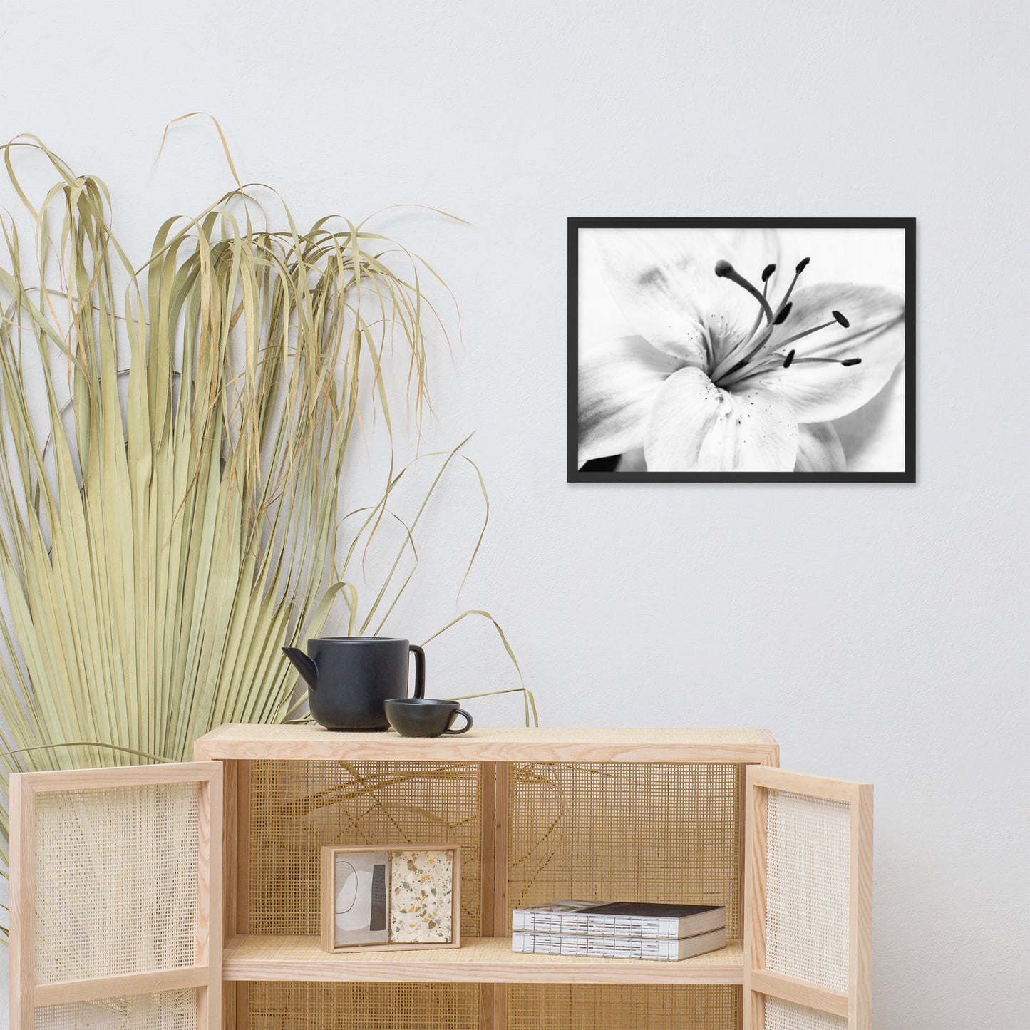 High Key Lily Black and White Floral Nature Photo Framed Wall Art Print