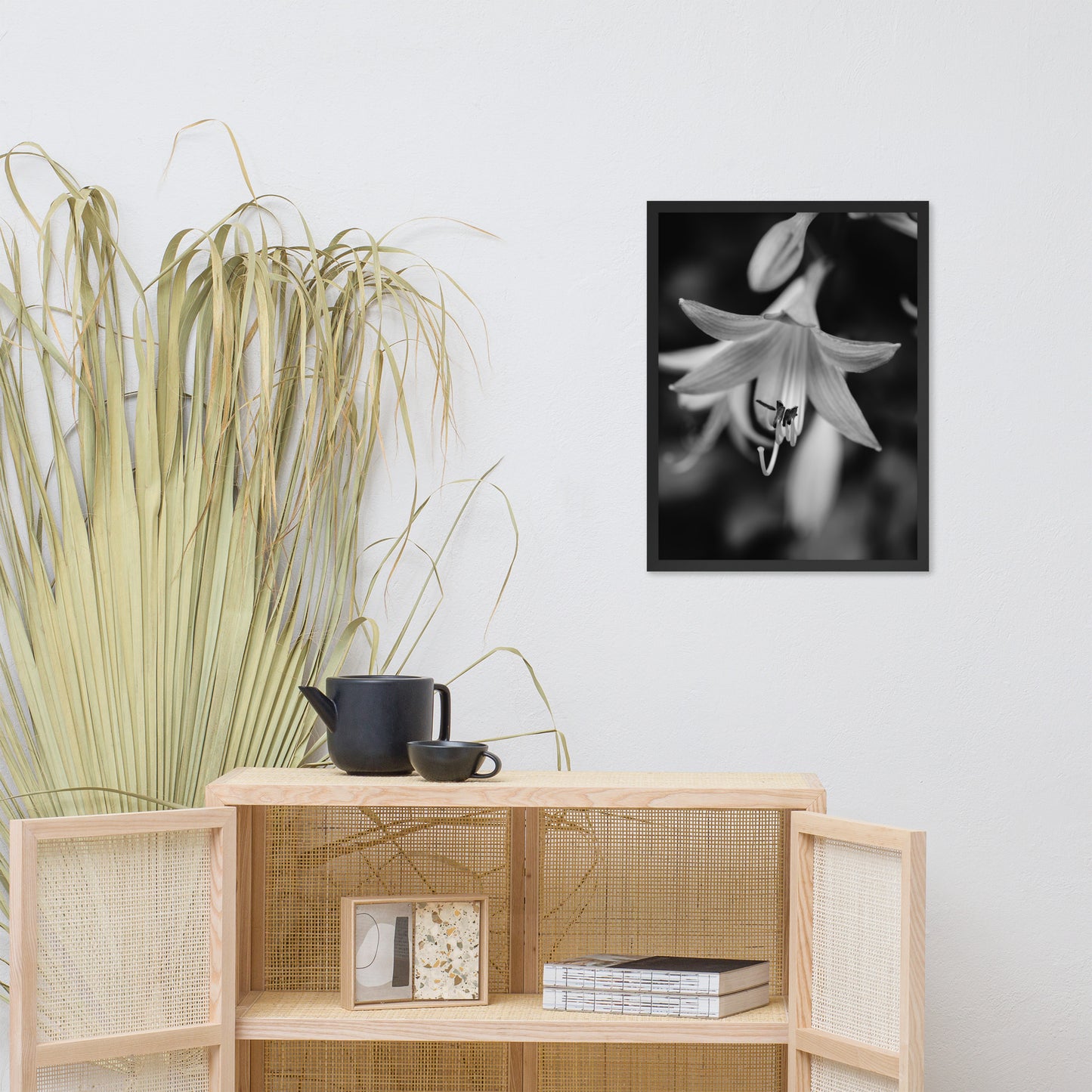 Hosta Bloom Black and White Floral Nature Photo Framed Wall Art Print