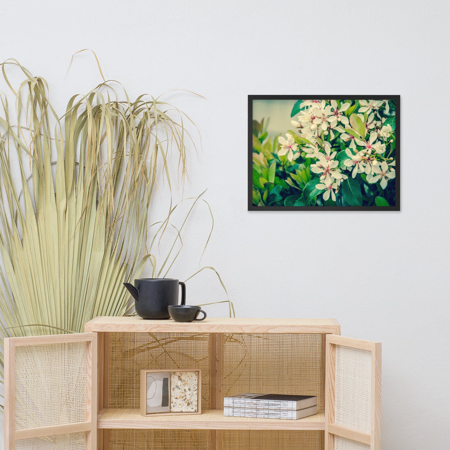 Indian Hawthorn Shrub in Bloom Colorized Floral Nature Photo Framed Wall Art Print