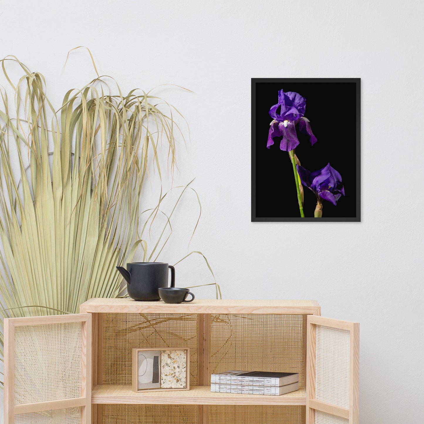 Iris on Black Floral Nature Photo Framed Wall Art Print