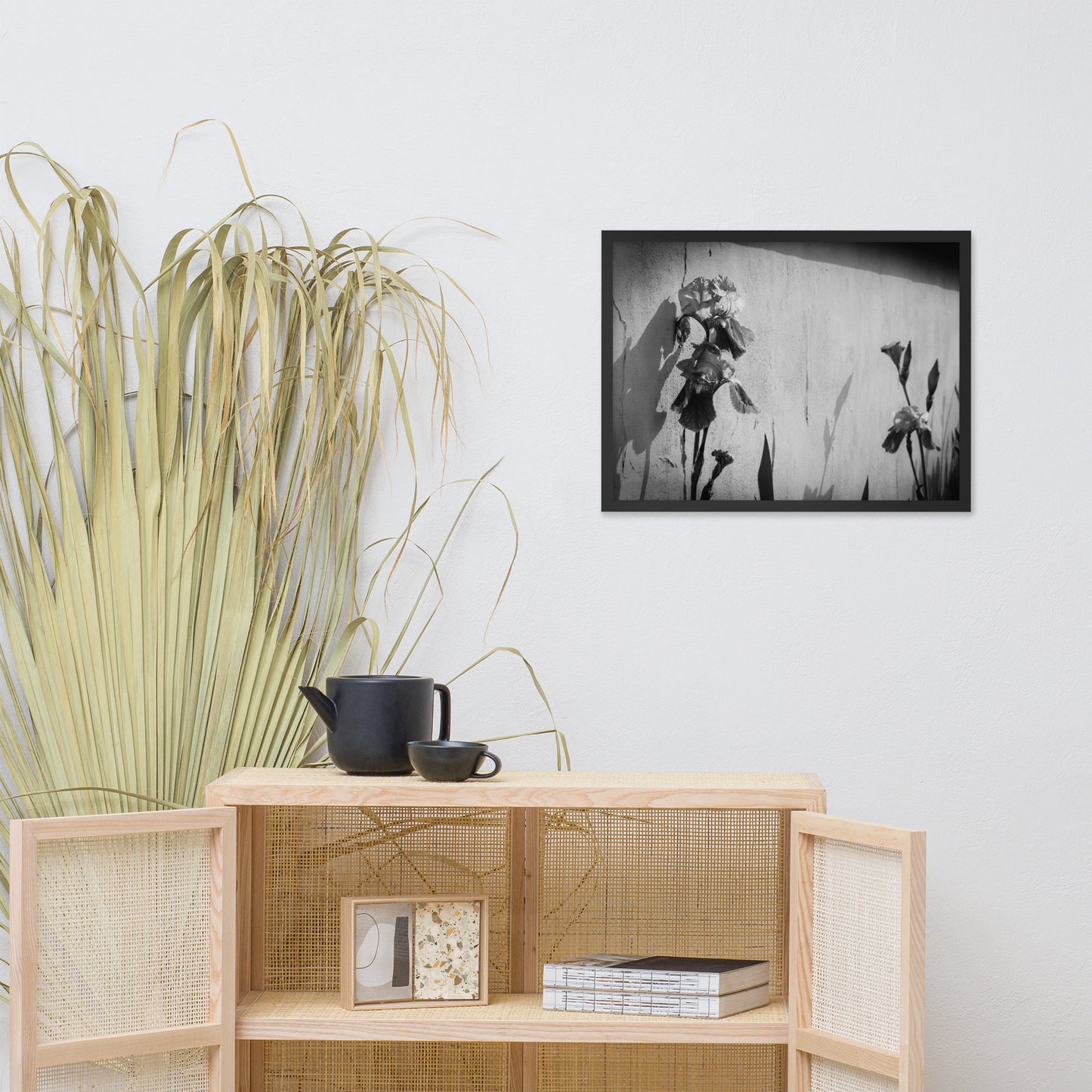 Iris on Wall Black and White Floral Nature Photo Framed Wall Art Print