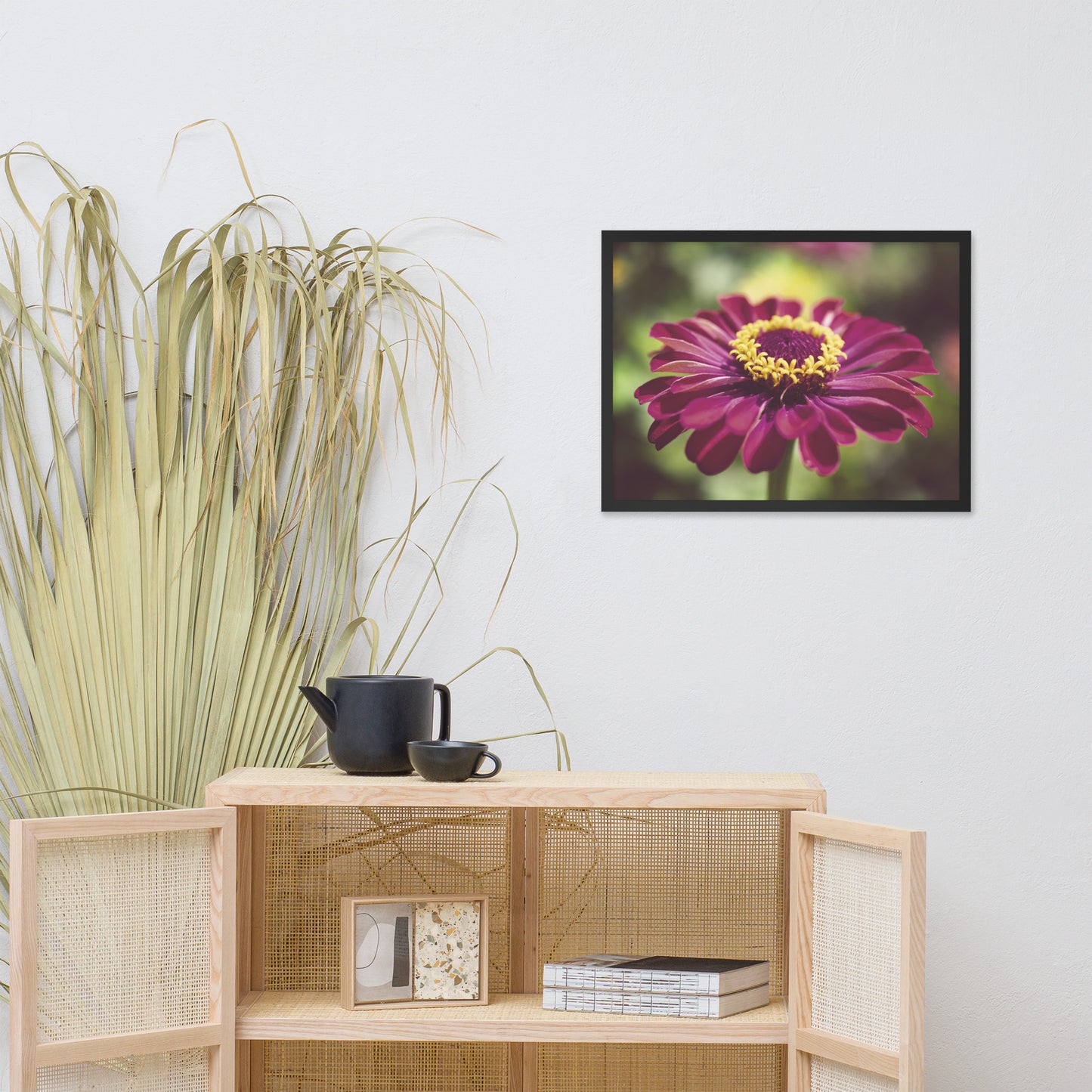 Moody Young-and-Old Age Pink Zinnia Flower Bloom Floral Nature Photo Framed Wall Art Print