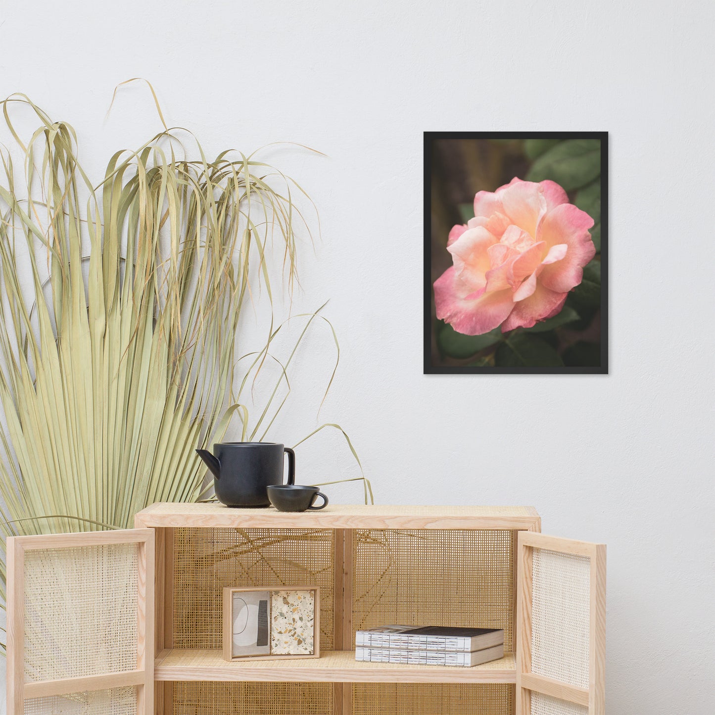 Pink and White Softened Rose Floral Nature Photo Framed Wall Art Print