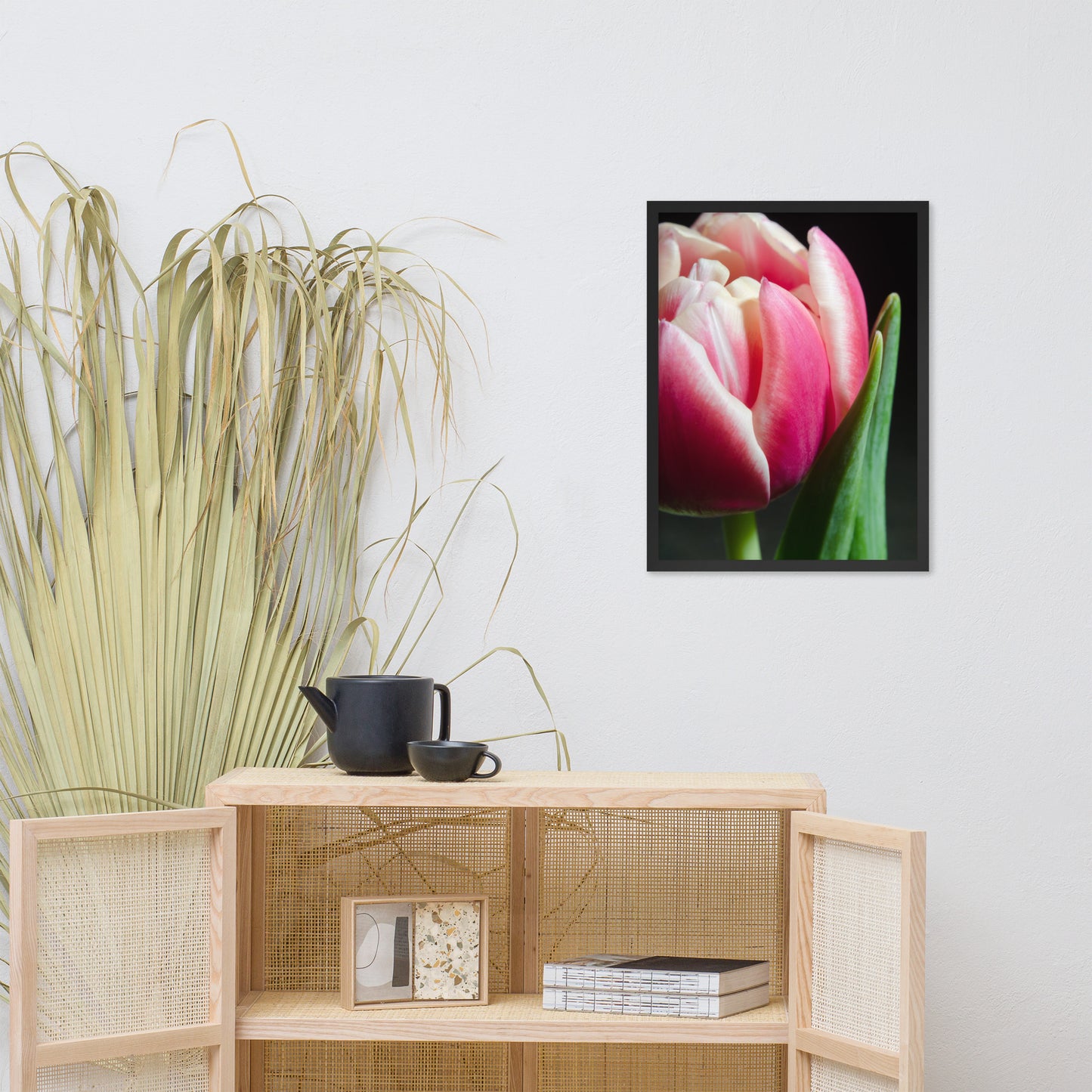 Pink and White Tulip Floral Nature Photo Framed Wall Art Print