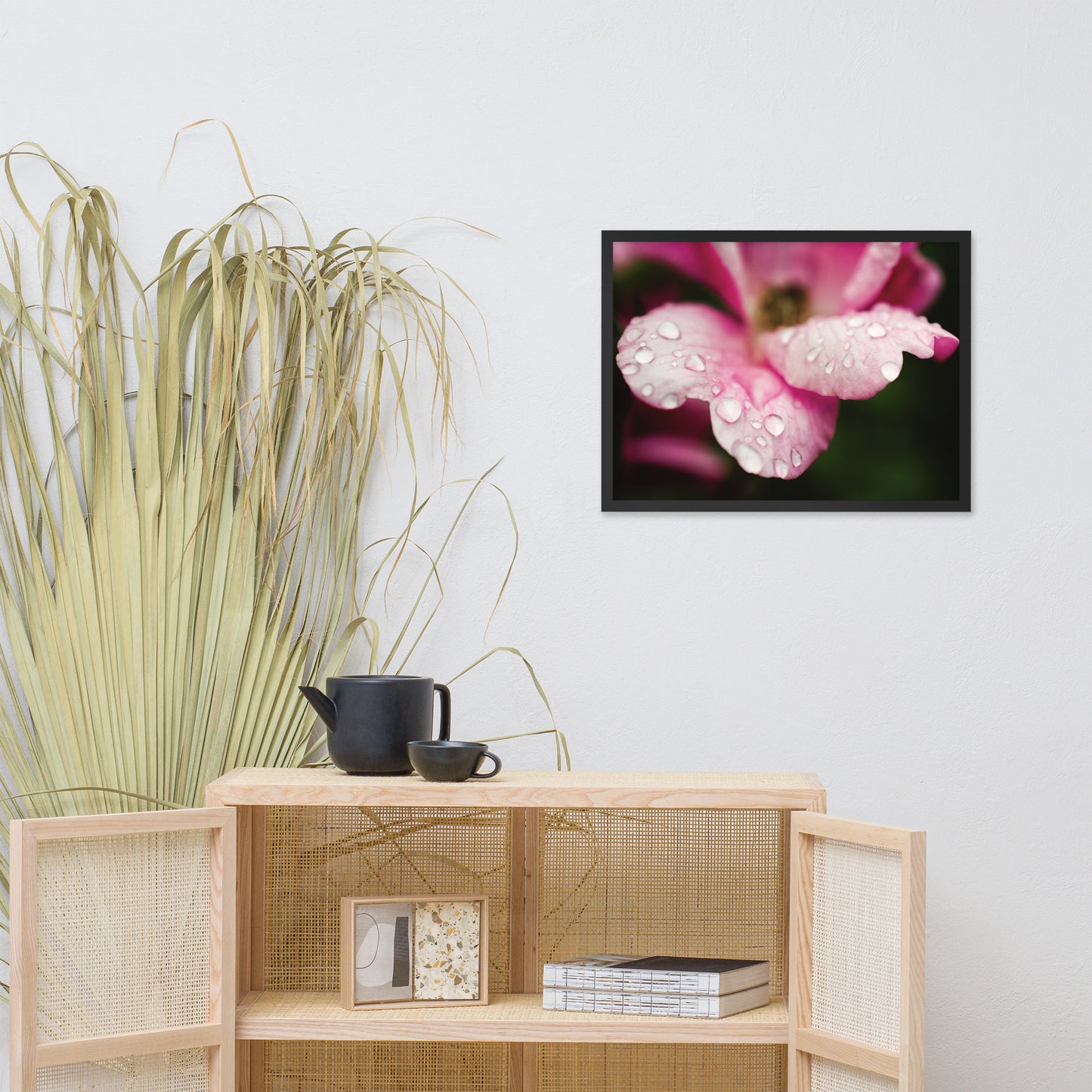 Raindrops on Wild Rose Color Floral Nature Photo Framed Wall Art Print