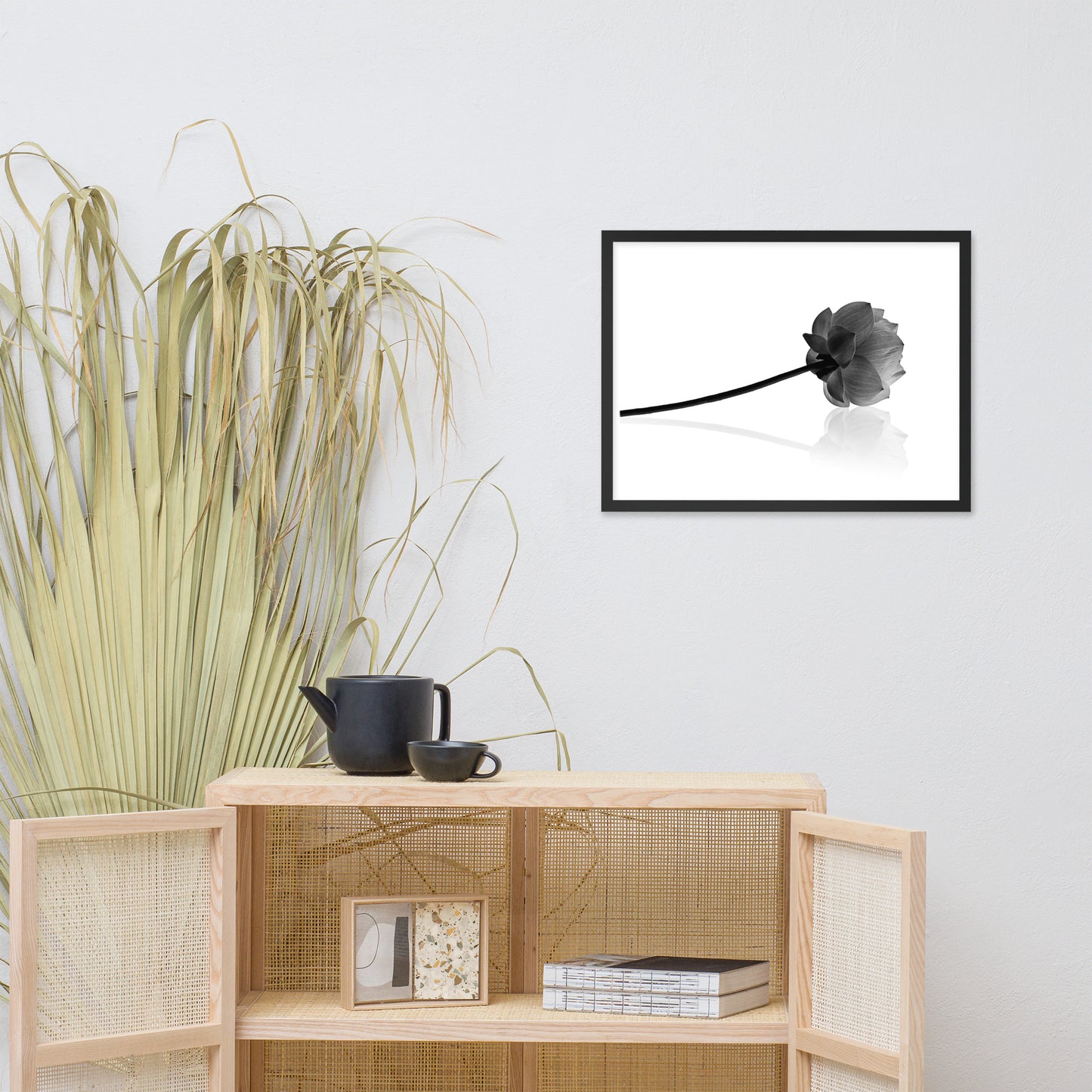 Resting Lotus Flower Black and White Effect Framed Photo Paper Poster