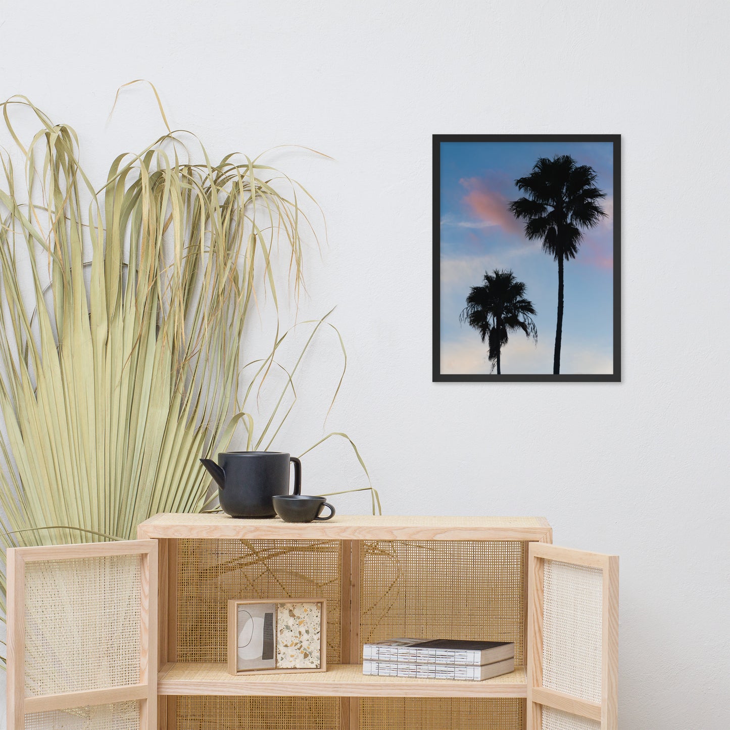 Palm Tree Silhouettes on Blue Sky Botanical Nature Photo Framed Wall Art Print