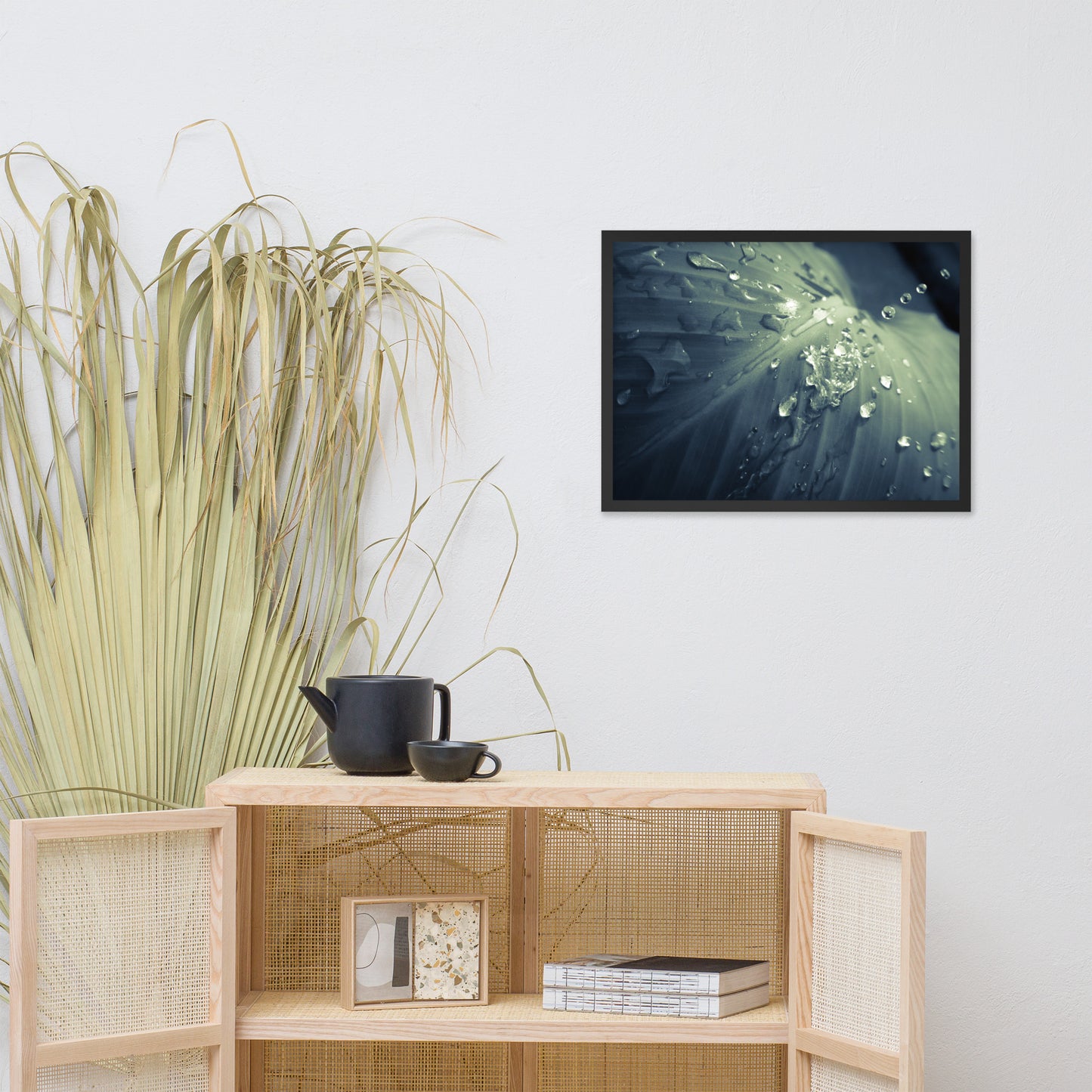 Rain Dropping on Canna Leaf Botanical Nature Photo Framed Wall Art Print