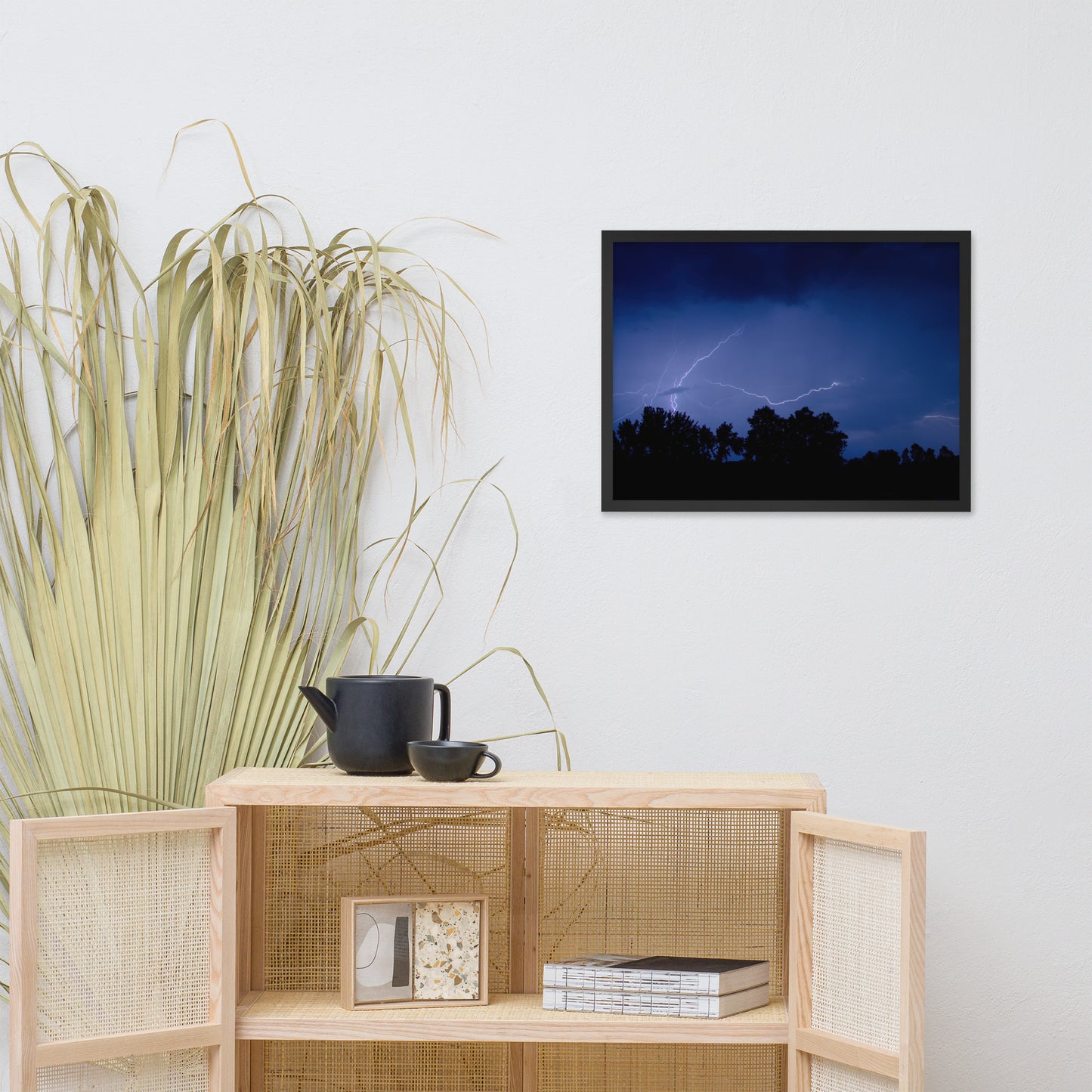 Lightning Over The Valley Urban Landscape Photo Framed Wall Art Print