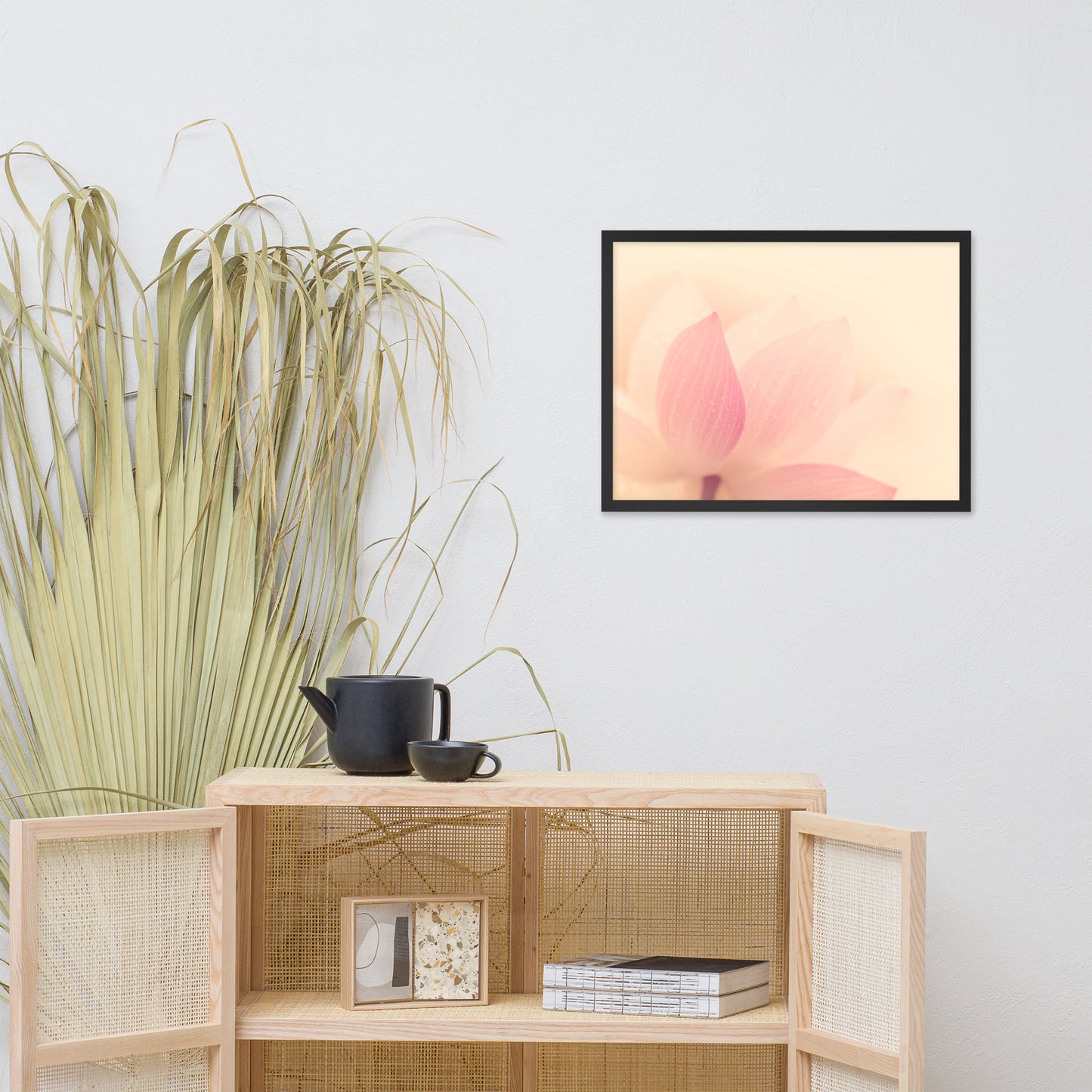 Tranquil Close-up Pink Lotus Petal Framed Photo Paper Poster
