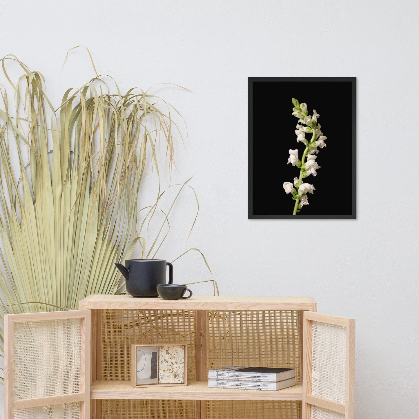 White Snapdragons Floral Nature Photo Framed Wall Art Print