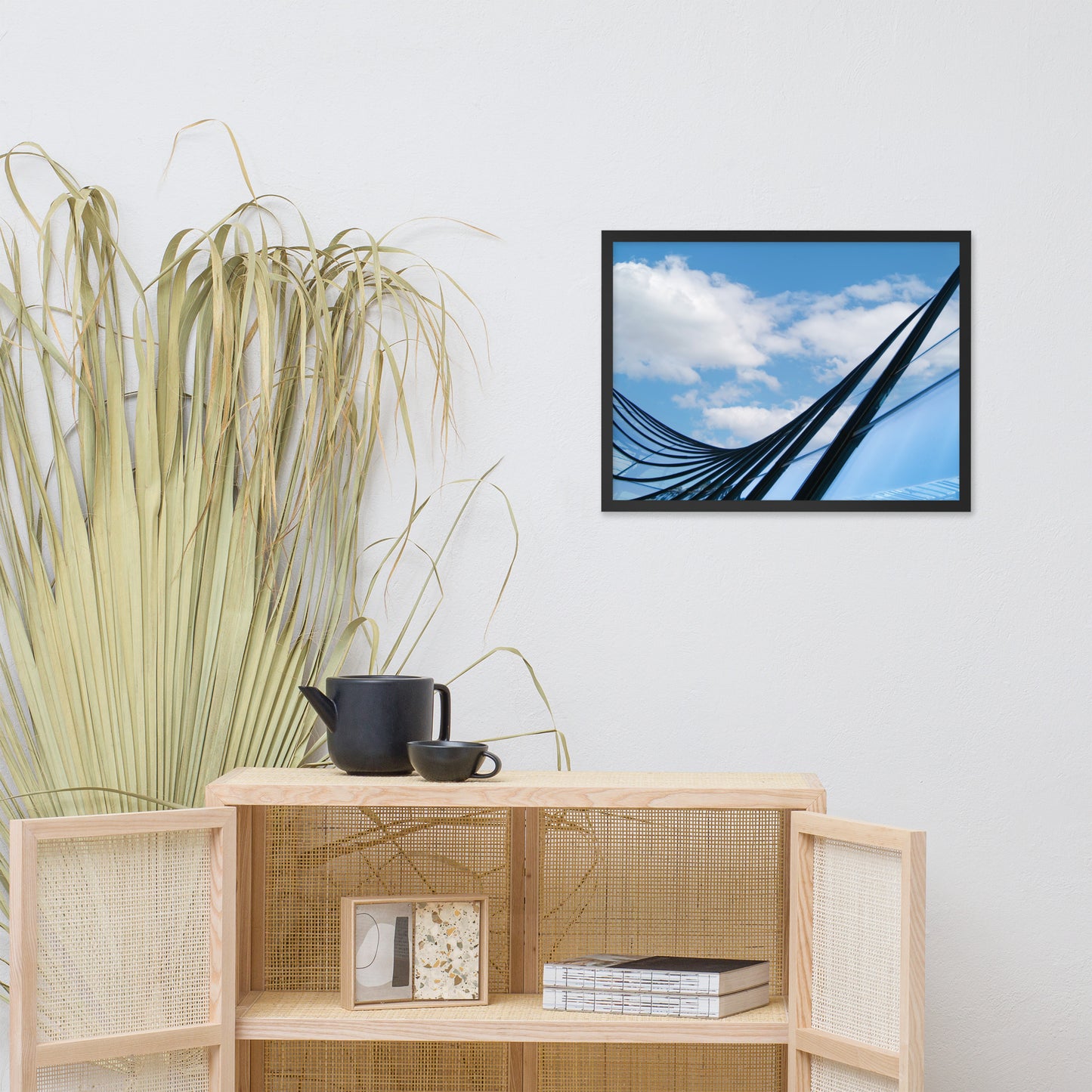 Glass and Azure Architectural Photograph Framed Wall Art Print