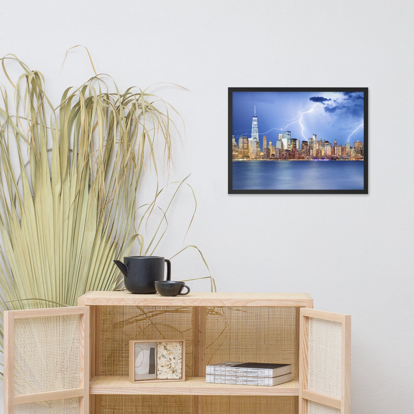 Electrifying New York Lightning Strikes the Skyline Architectural Photograph Framed Wall Art Print