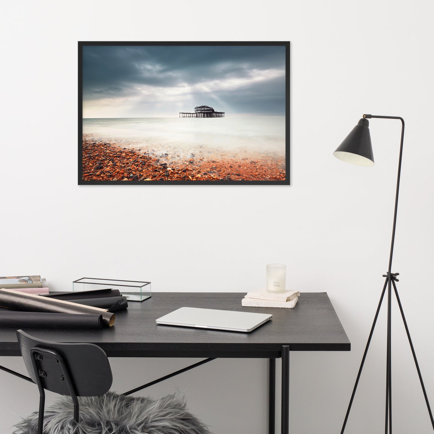 Coastal Art Framed: Abandoned West Pier Vintage Gentle Touch Effect - Coastal / Beach / Seascape / Nature / Landscape Photo Framed Wall Art Print - Wall Decor - Artwork