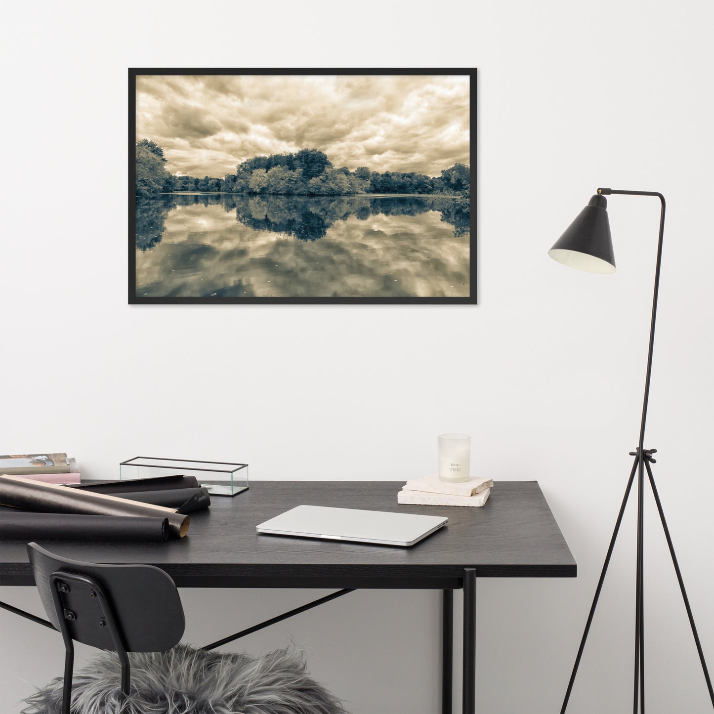 Framed Pictures For Office Walls: Autumn Reflections Sepia - Rural / Rustic / Botanical / Farmhouse Style Landscape / Nature Photograph Framed Print - Wall Decor - Artwork