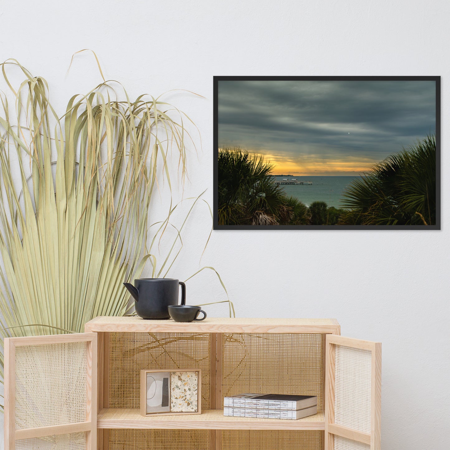 Cloudy Rainy Sunset De Soto Beach Framed Photo Paper Wall Art Prints