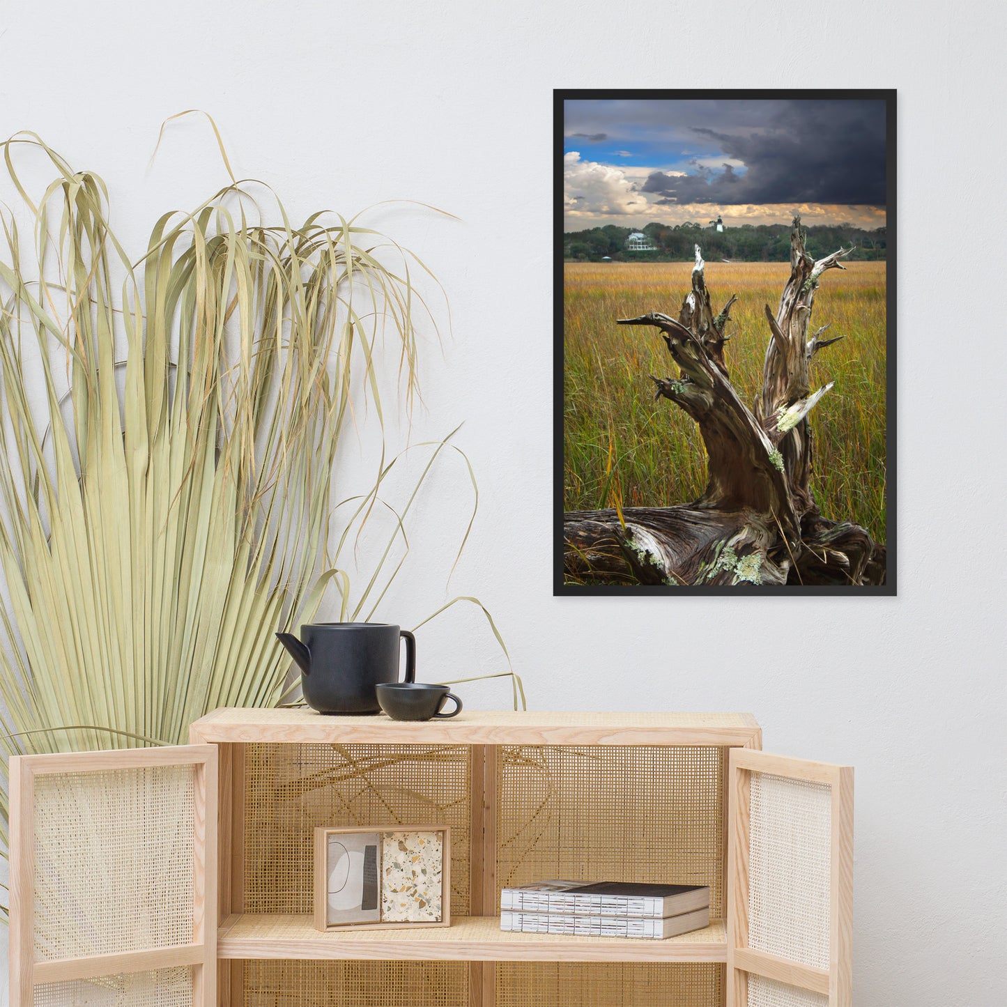 Dead Tree and Amelia Lighthouse Coastal Landscape Photo Framed Wall Art Prints