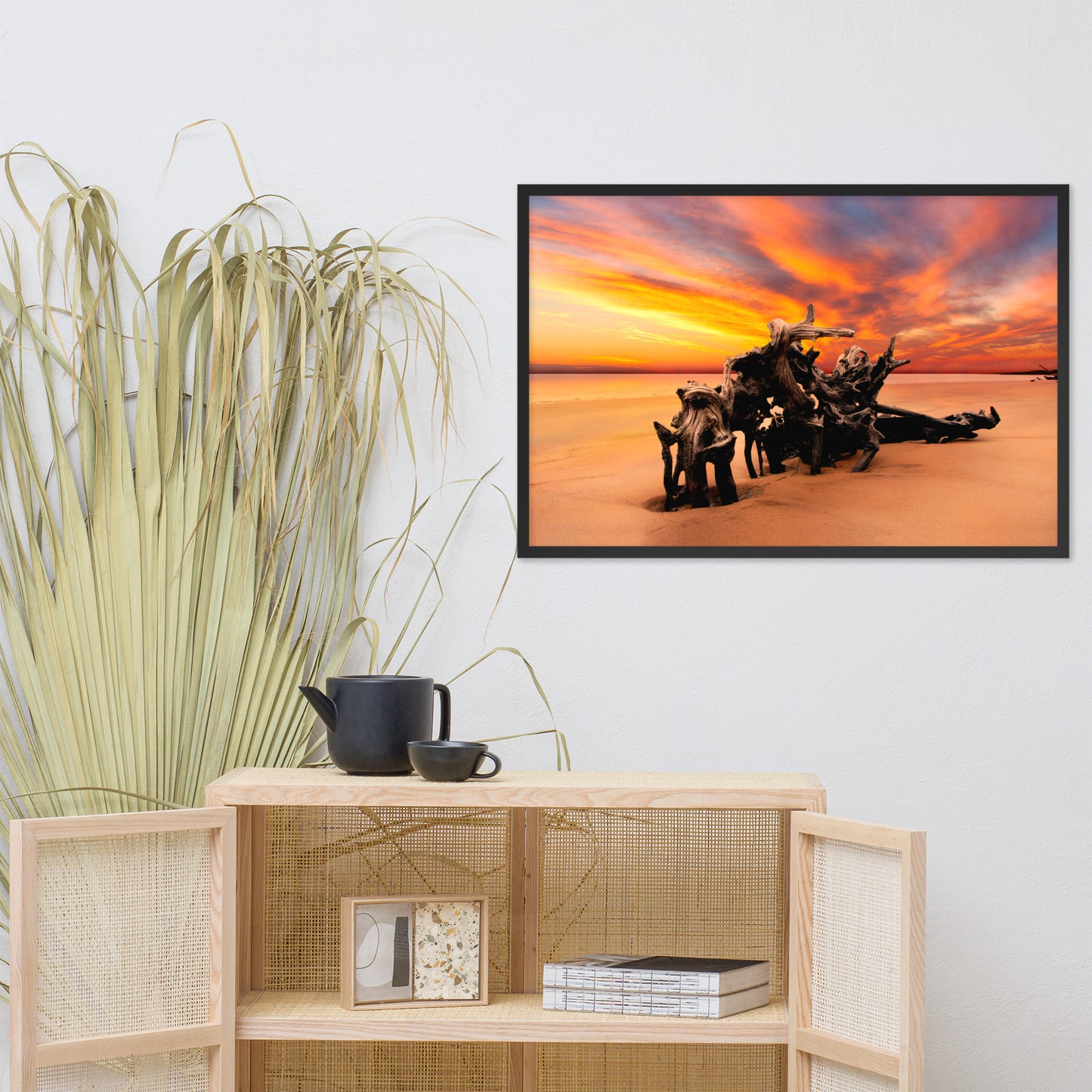 Dried Tree Roots and Sunrise Boneyard Beach Jacksonville Florida Framed Wall Art Print
