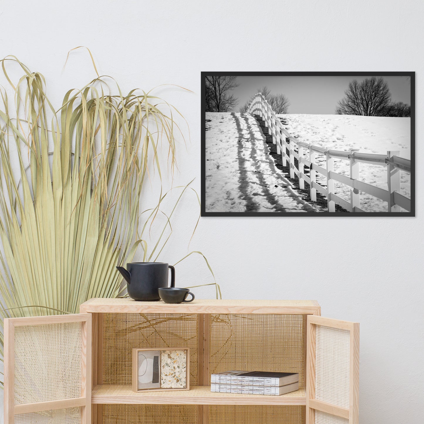 Endless Fences in Black & White Rural Landscape Framed Photo Paper Wall Art Prints