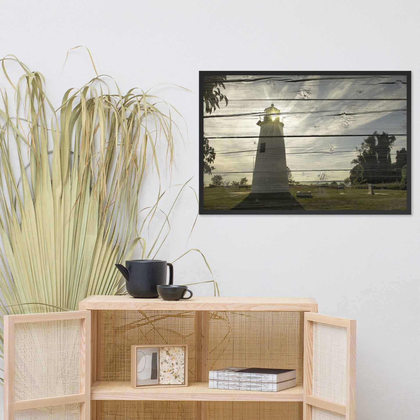 Faux Rustic Reclaimed Wood Turkey Point Lighthouse Framed Photo Wall Art Prints