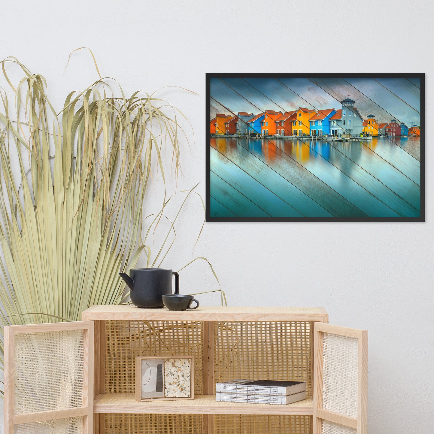 Faux Wood Blue Morning at Waters Edge Framed Photo Paper Wall Art Prints