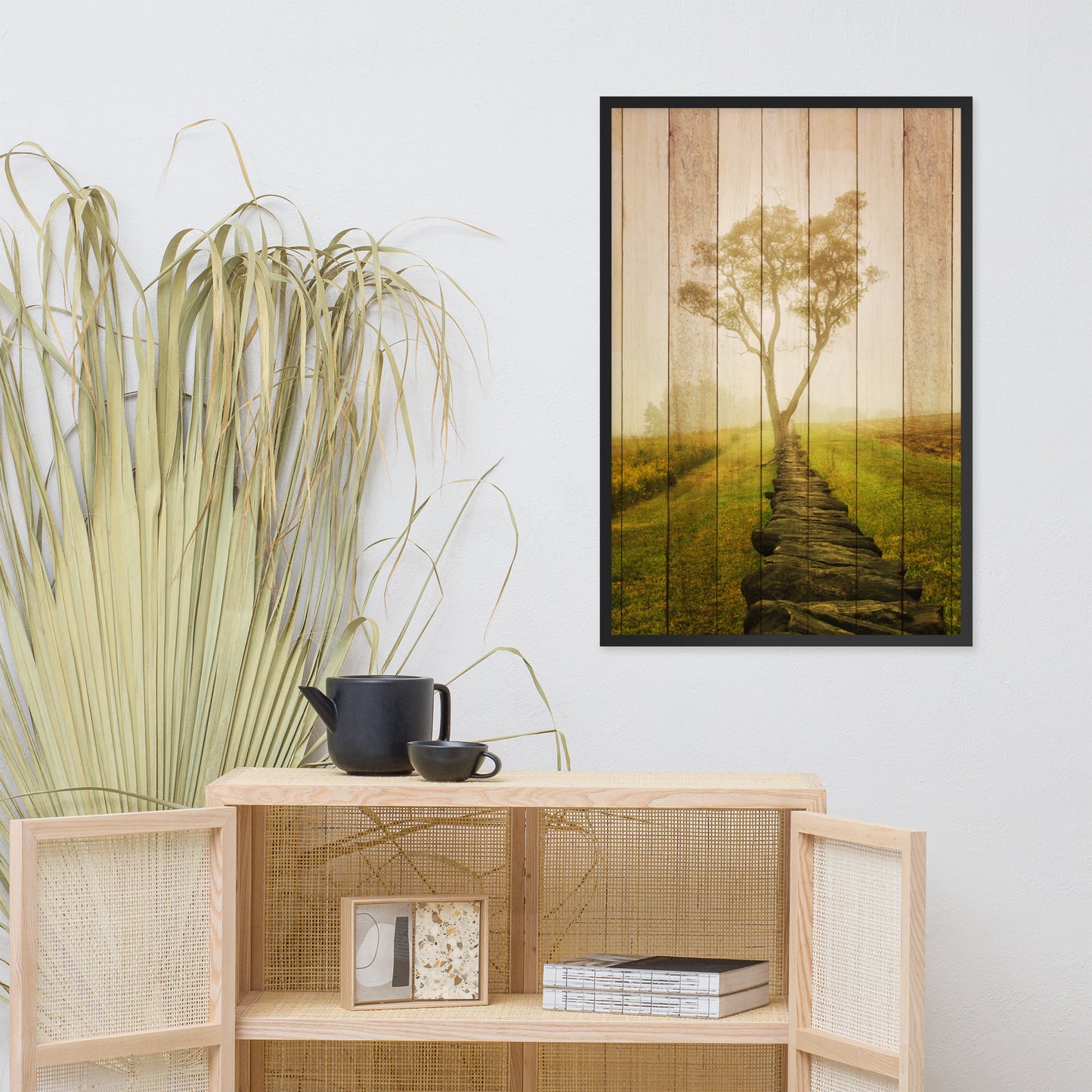 Faux Wood Calming Morning Landscape Framed Photo Wall Art Prints