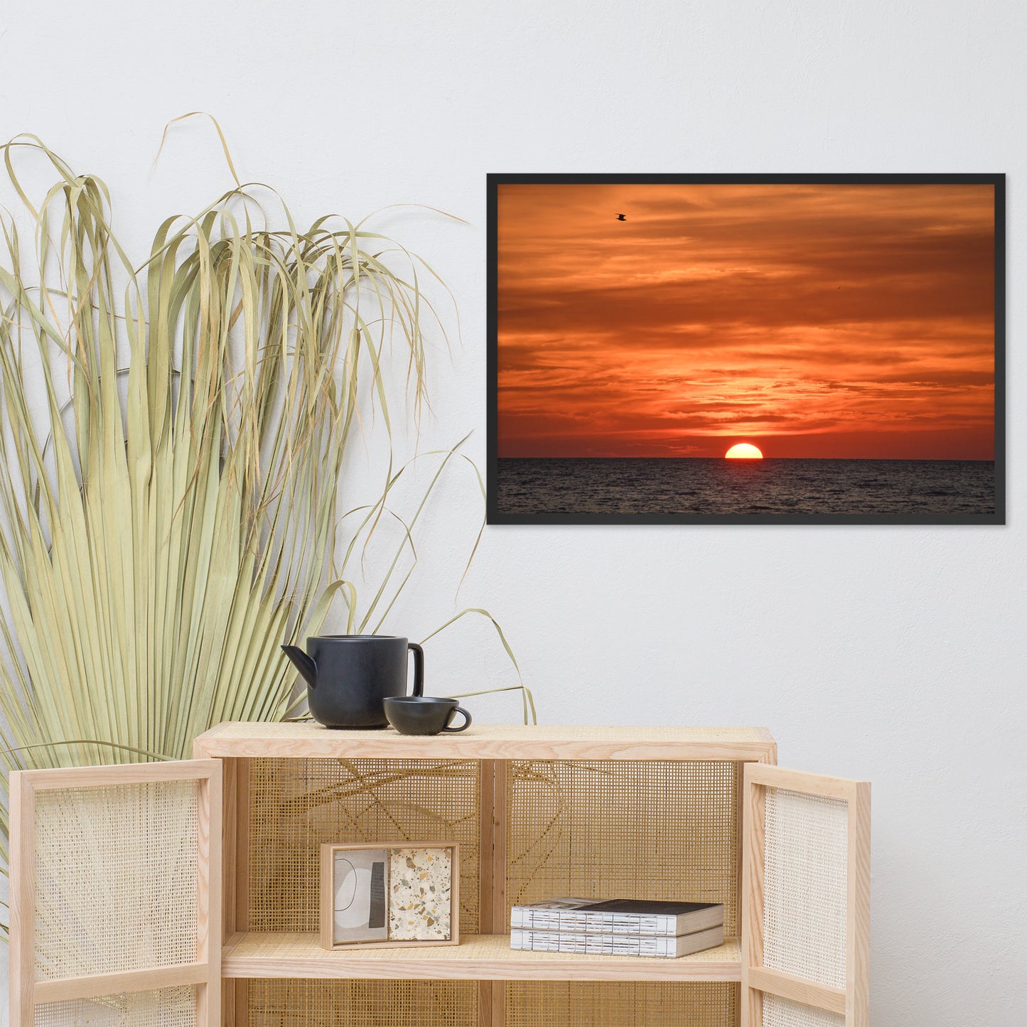 Fire in the Sky Coastal Sunset Landscape Photo Framed Wall Art Print