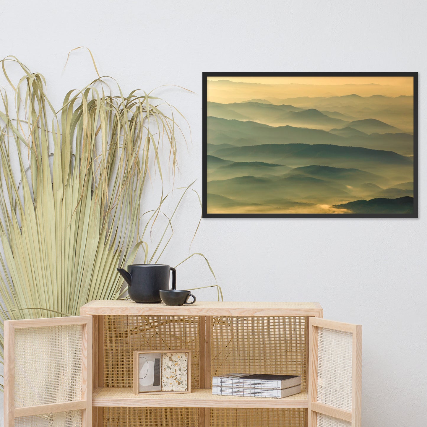 Foggy Mountain Layers at Sunset Landscape Framed Photo Paper Wall Art Prints