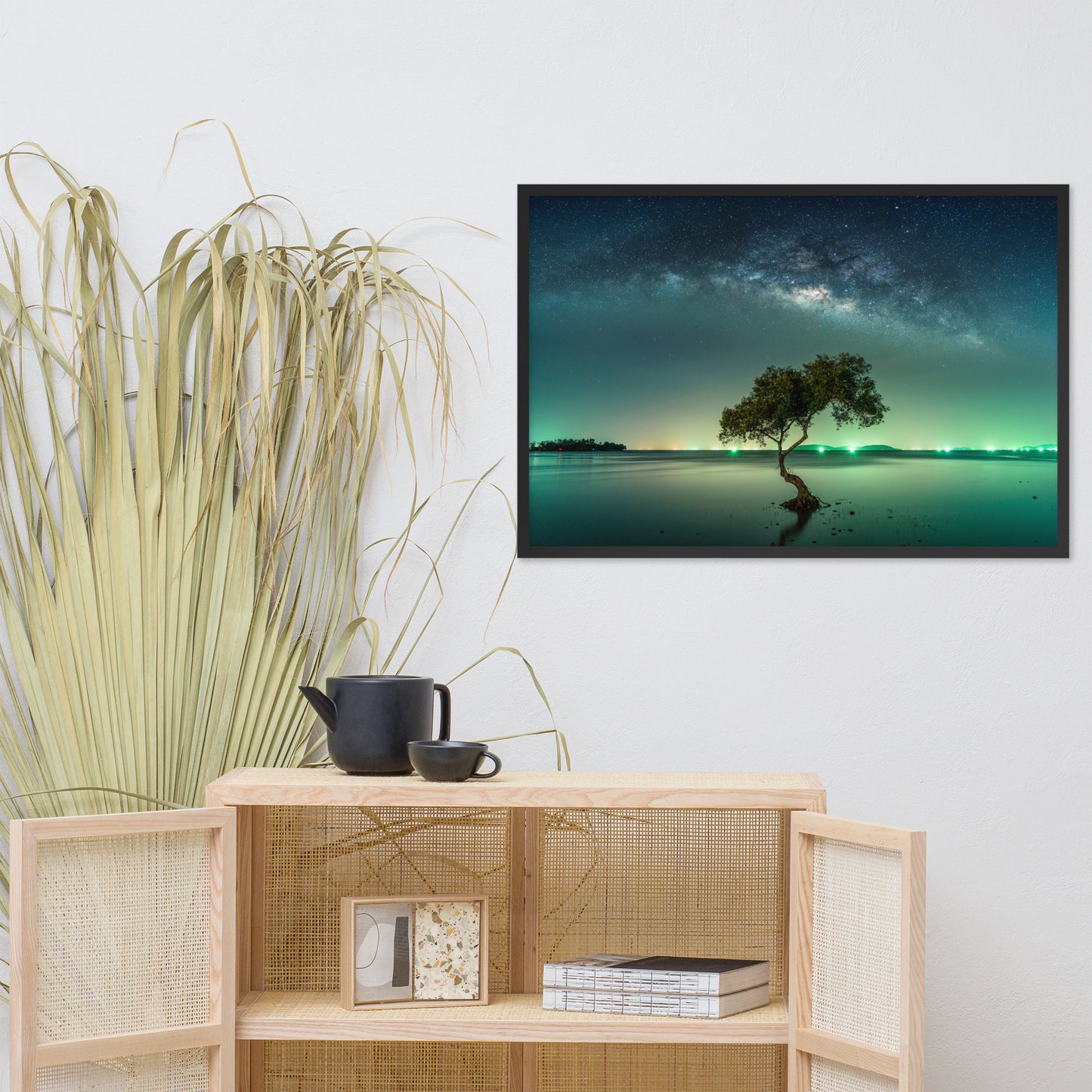 Glowing Milky Way Galaxy with Tree Framed Wall Art Prints