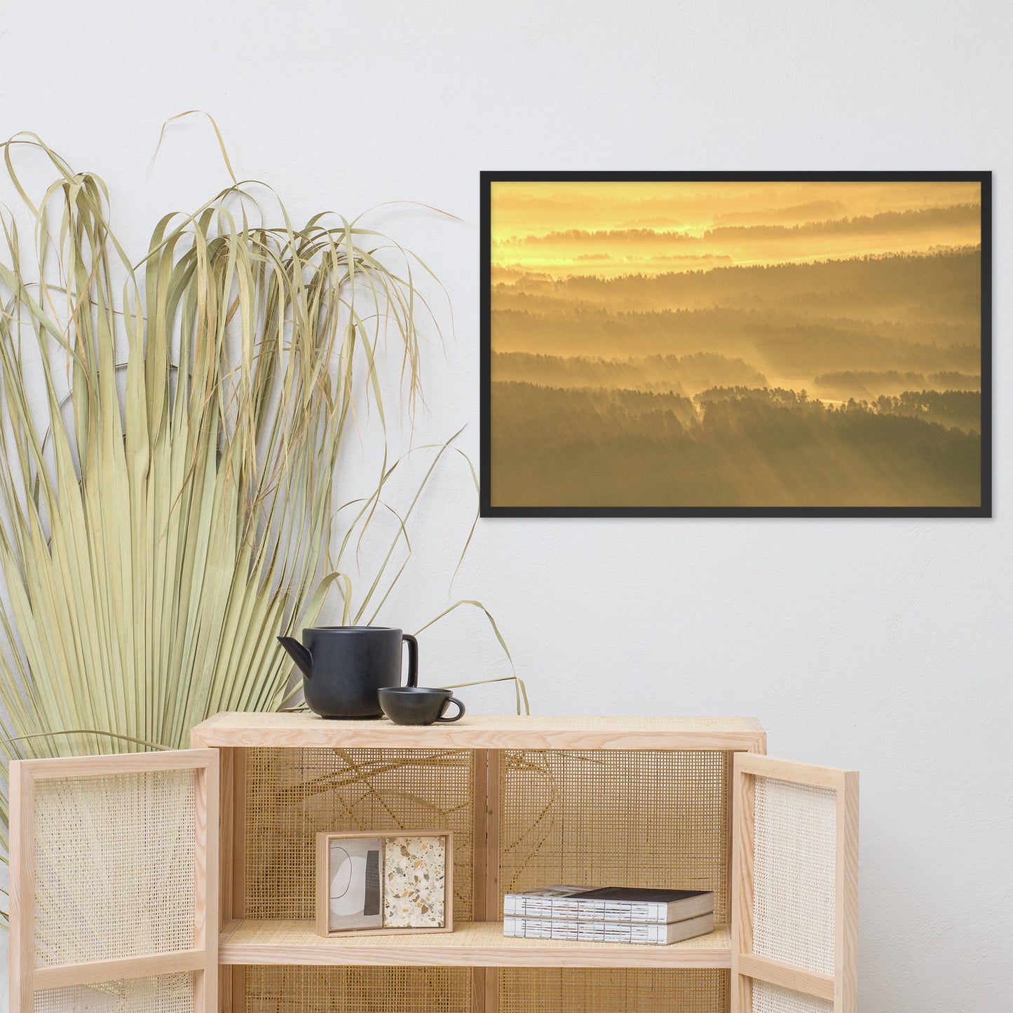 Golden Mist Valley - Hills & Mountain Range Framed Photo Paper Wall Art Prints