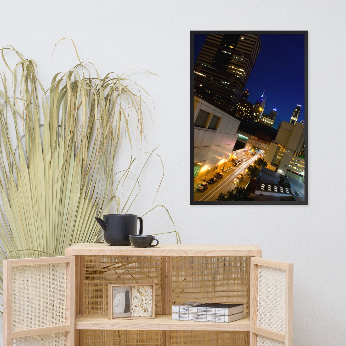 Light Trails in Philly Urban Landscape Photo Framed Wall Art Print