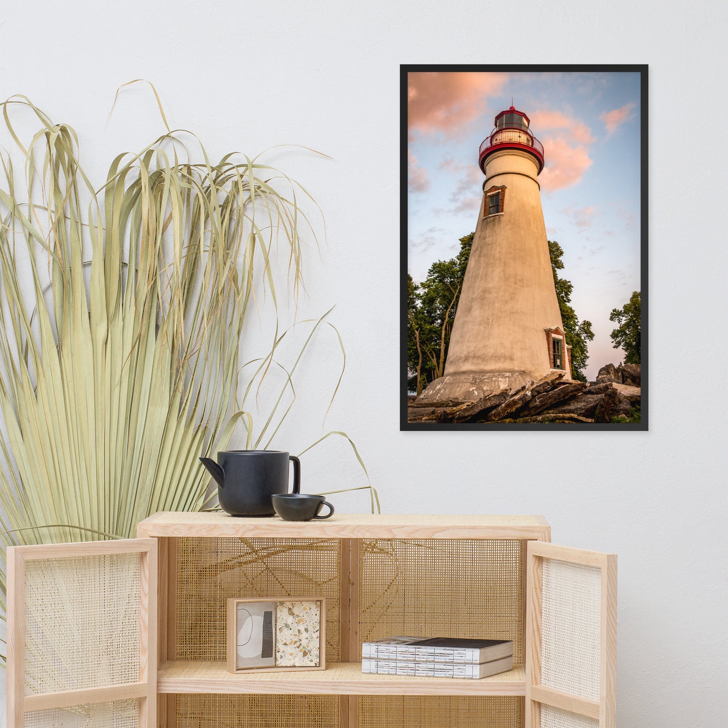Marblehead Lighthouse at Sunset from the Shore Framed Photo Paper Wall Art Prints