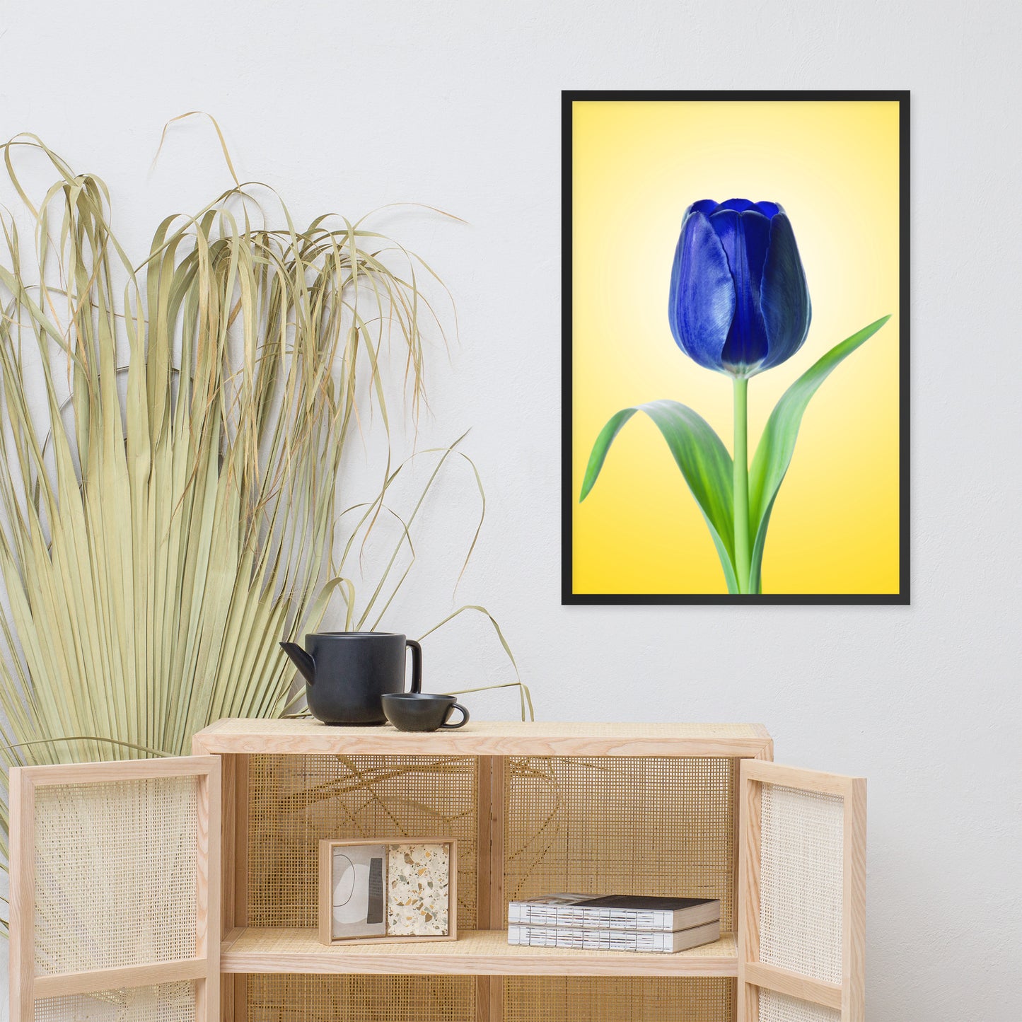 Blue Tulip Minimal Floral Nature Photo Framed Wall Art Print