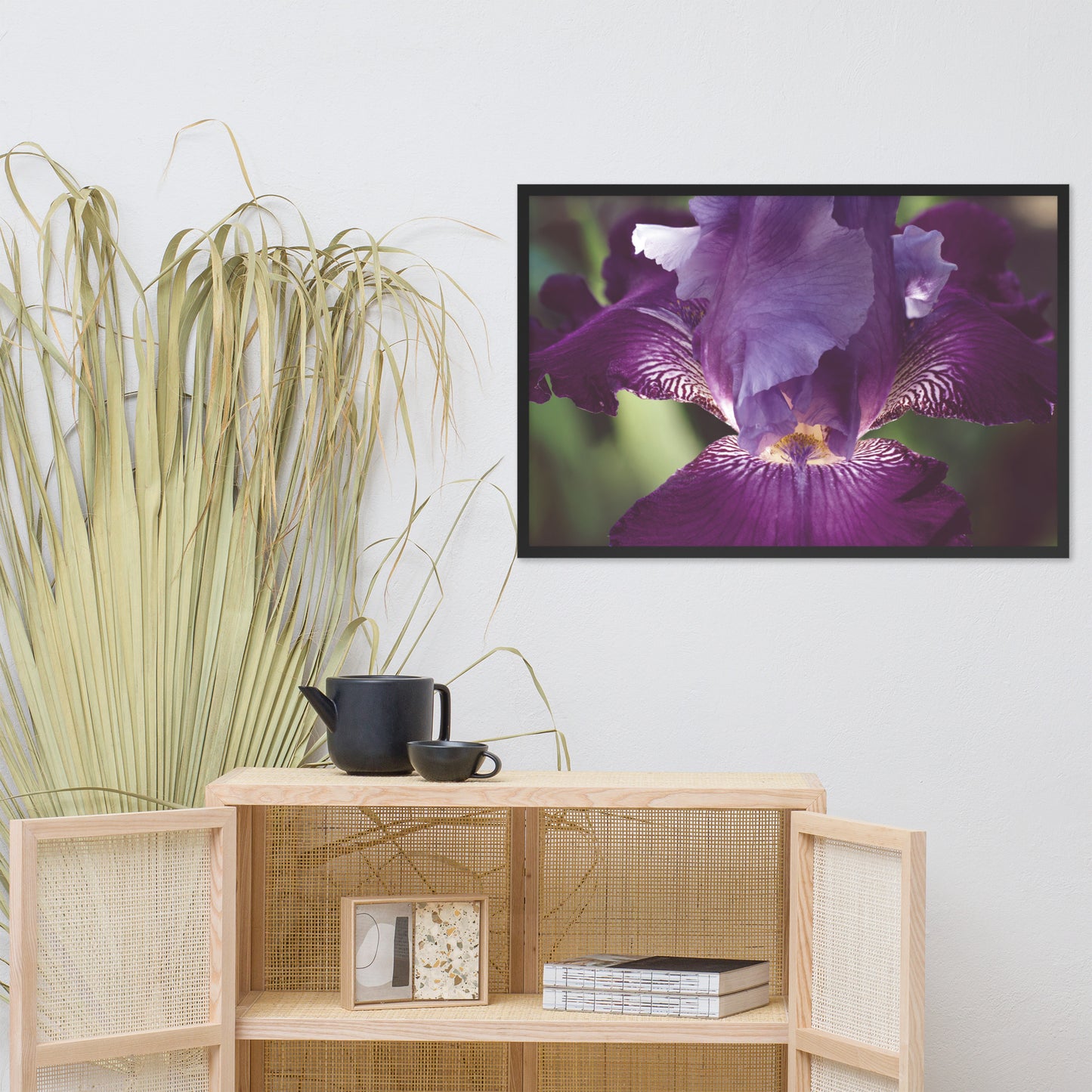 Glowing Iris Moody Midnight Floral Nature Photo Framed Wall Art Print