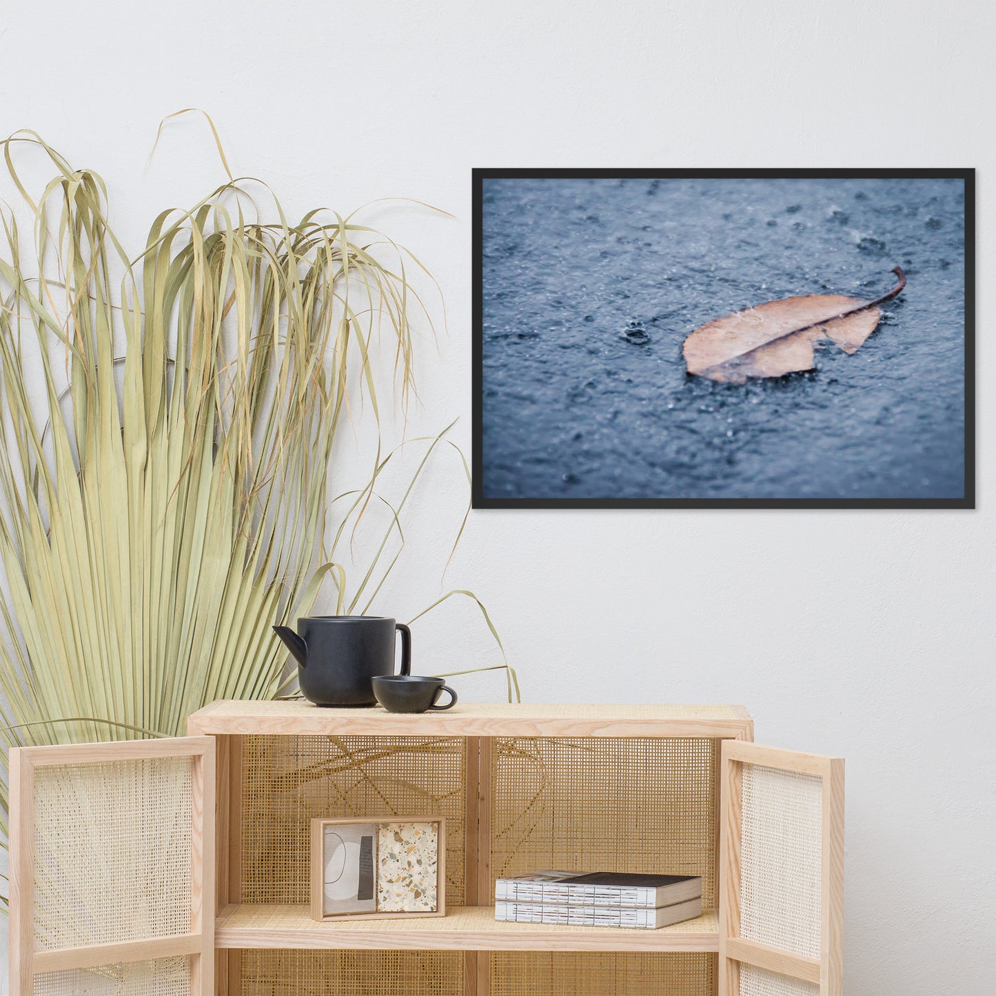 Fallen Leaf in The Rain Color Botanical Nature Photo Framed Wall Art Print