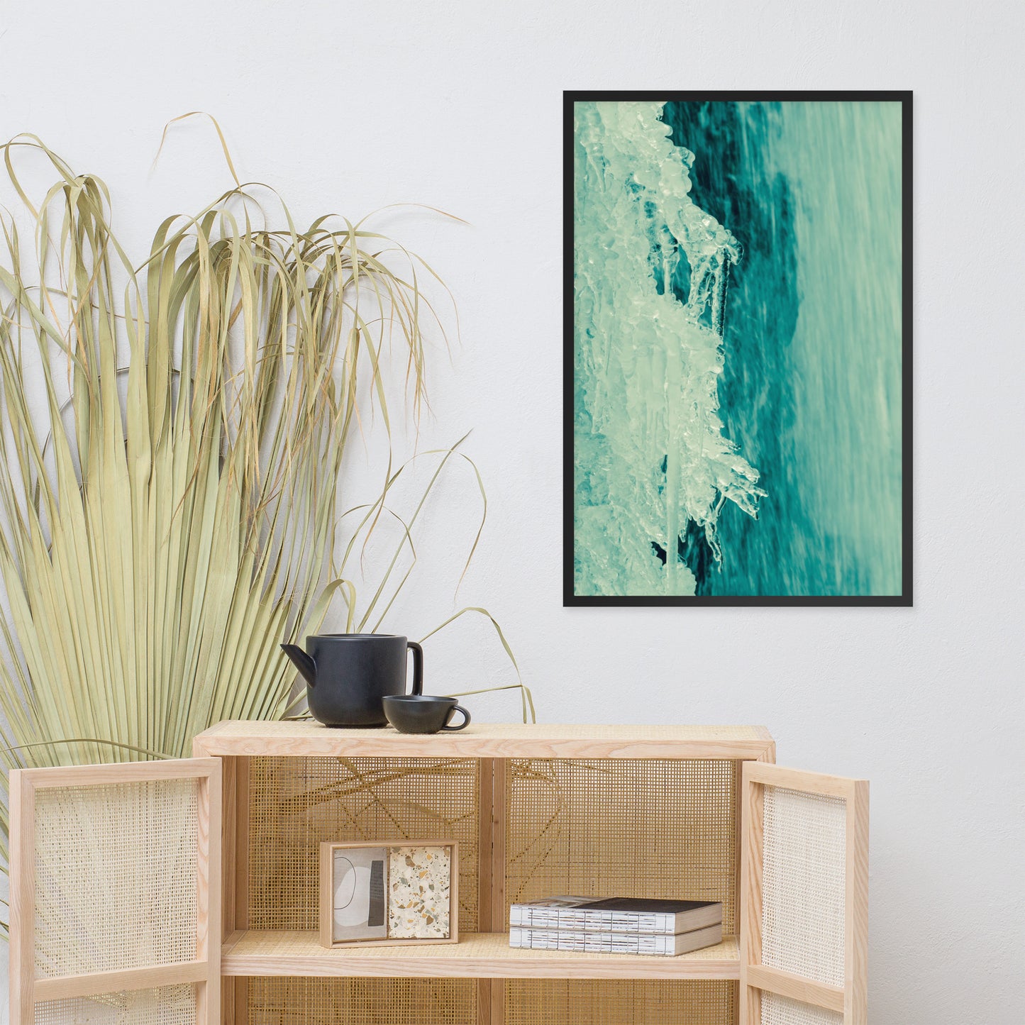 Ice and Falls Nature Photo Framed Wall Art Print