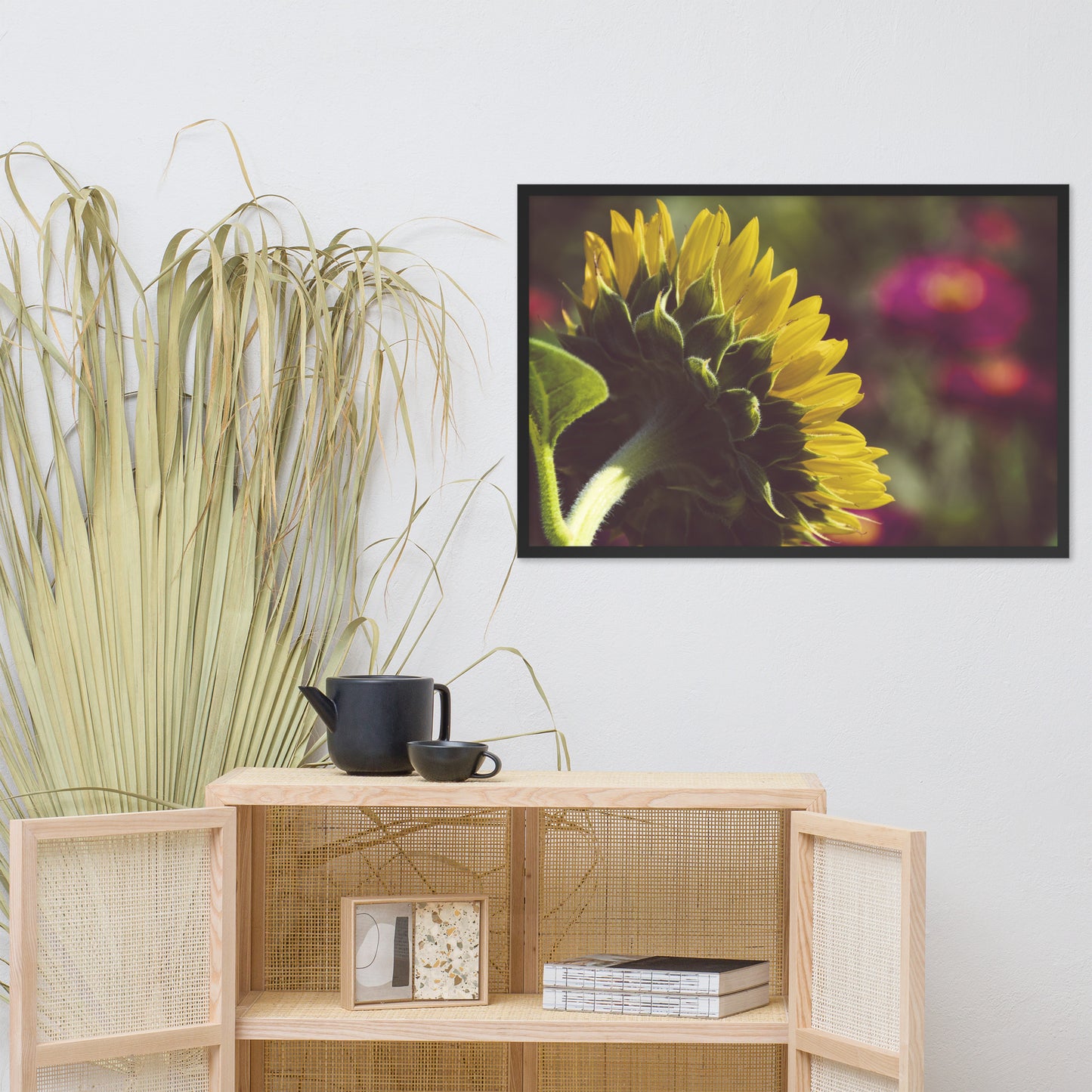 Dramatic Backside of Sunflower Grain Floral Photo Framed Wall Art Print