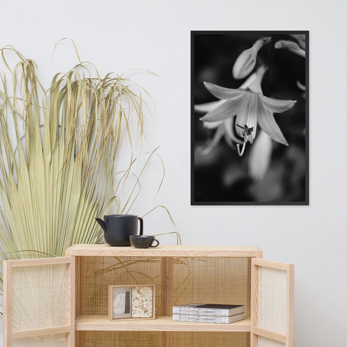 Hosta Bloom Black and White Floral Nature Photo Framed Wall Art Print