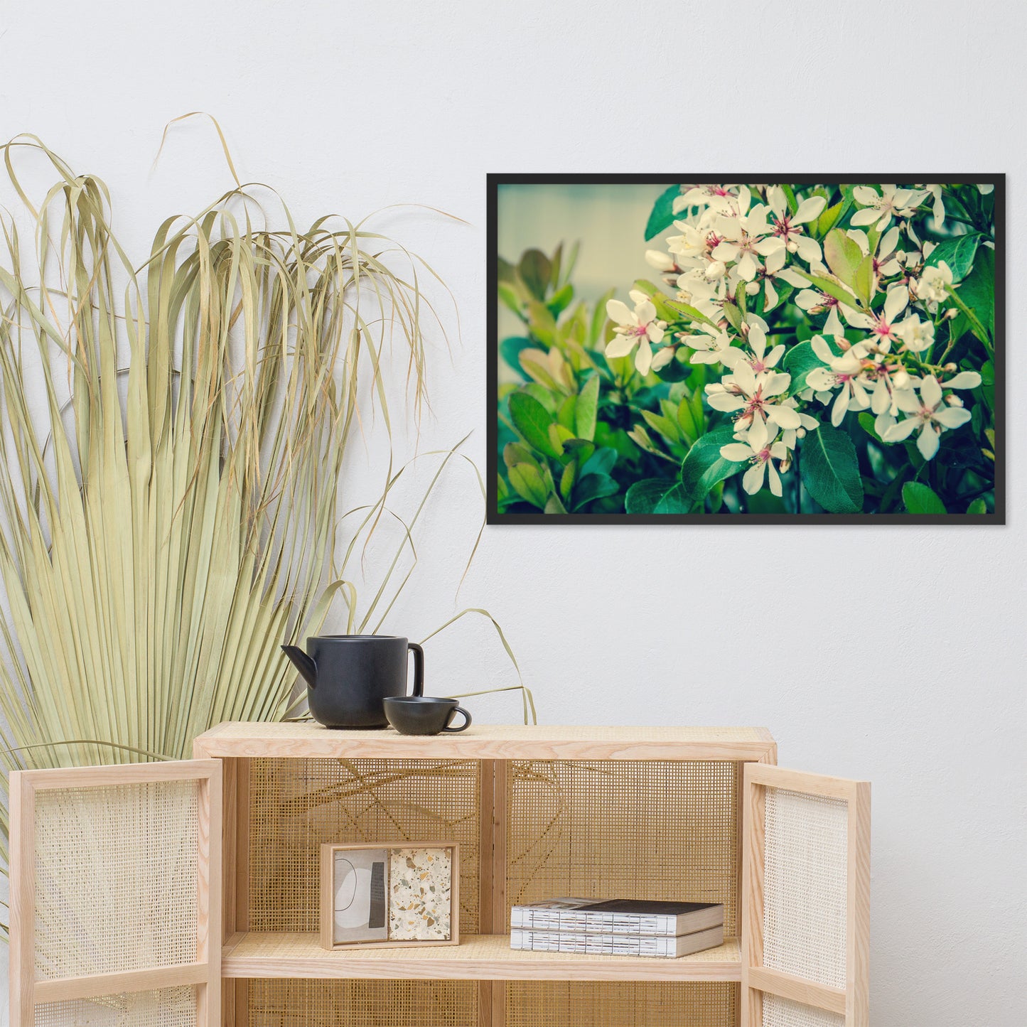 Indian Hawthorn Shrub in Bloom Colorized Floral Nature Photo Framed Wall Art Print