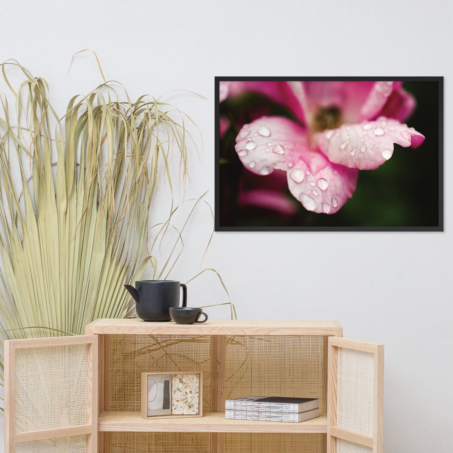 Raindrops on Wild Rose Color Floral Nature Photo Framed Wall Art Print