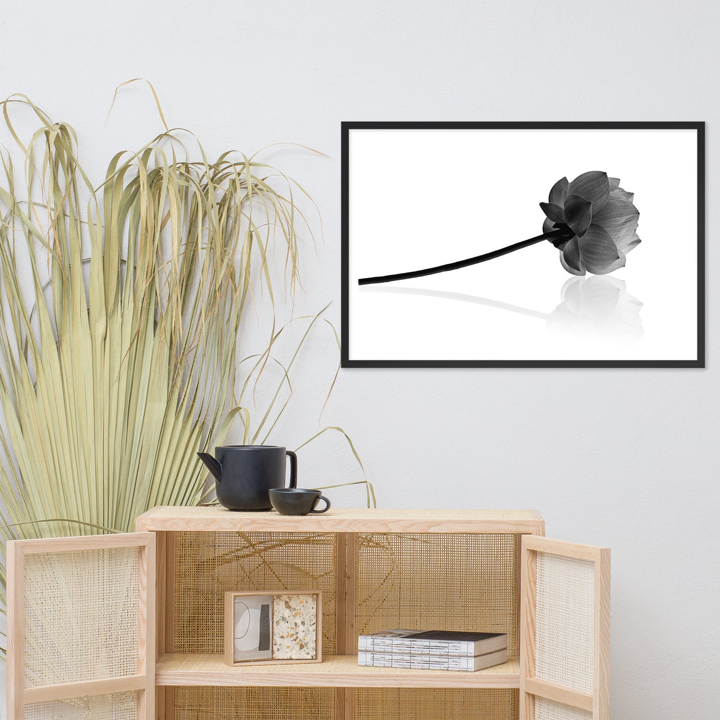Resting Lotus Flower Black and White Effect Framed Photo Paper Poster