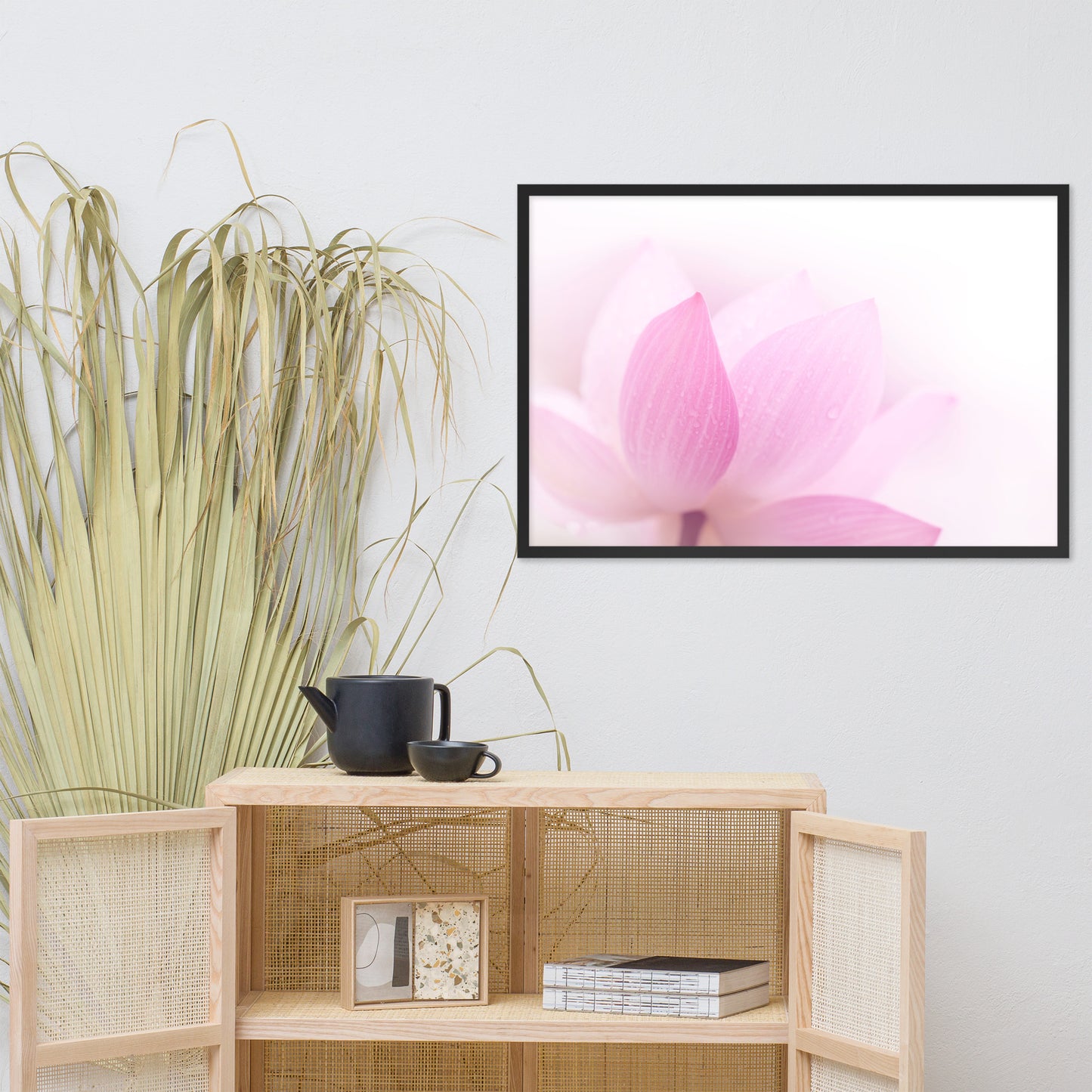 Peaceful Close-up Pink Lotus Petal Floral Framed Nature Photo Paper Poster