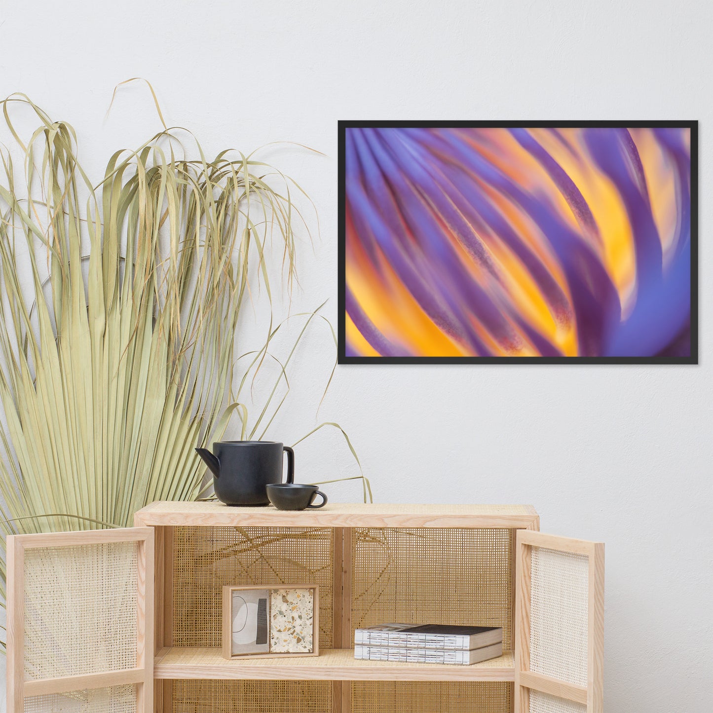 Purple and Yellow Lotus Flower Filaments Framed Photo Paper Poster - Nature Photography