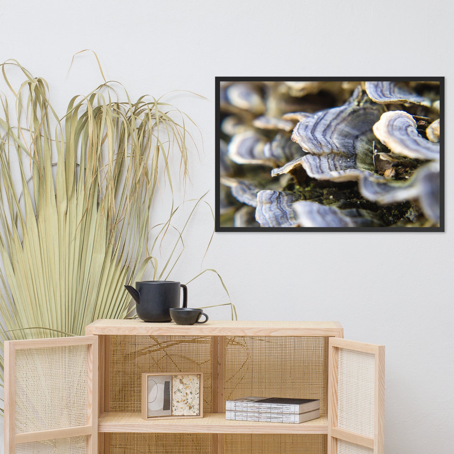 Mushrooms on Log Botanical Nature Photo Framed Wall Art Print