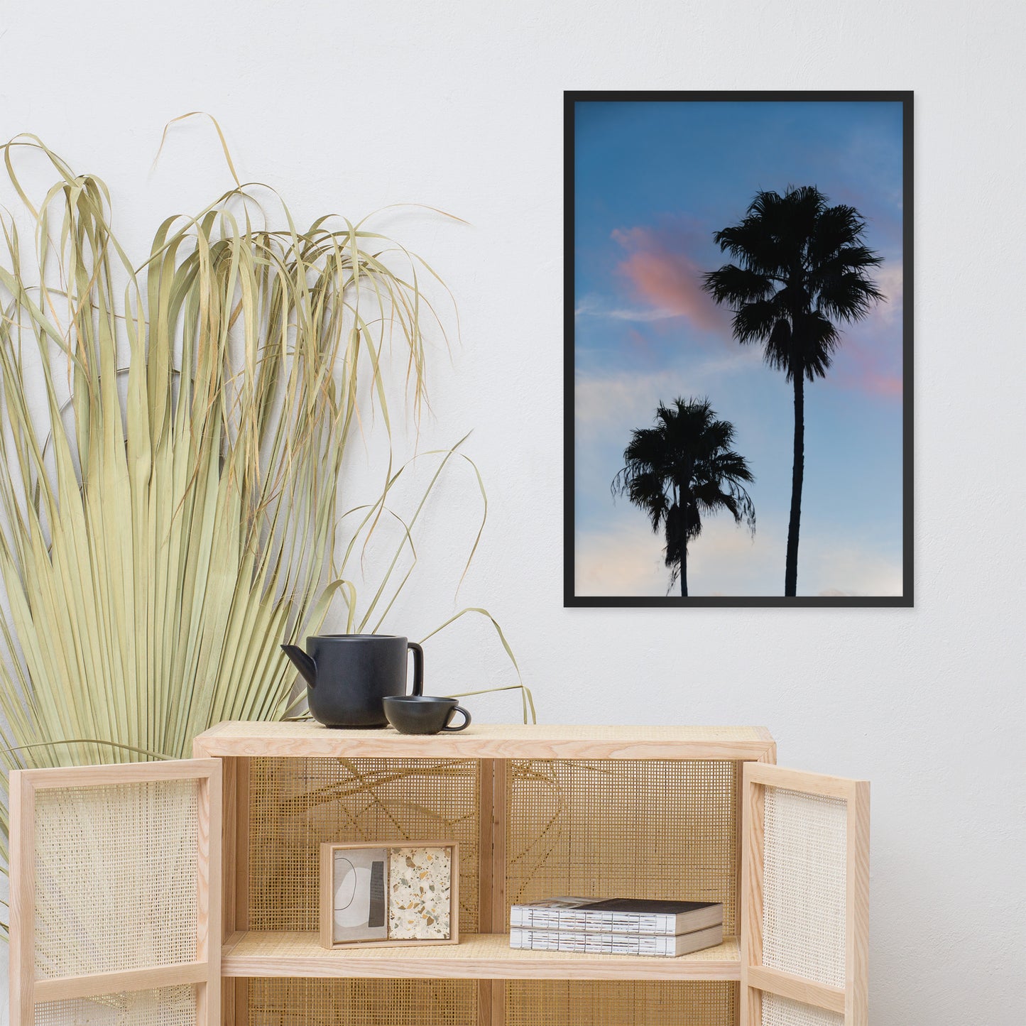 Palm Tree Silhouettes on Blue Sky Botanical Nature Photo Framed Wall Art Print