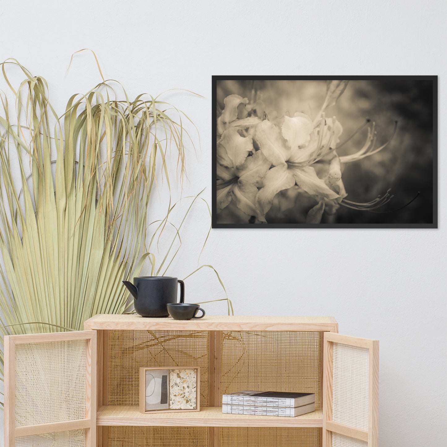 Sepia Aged Rhododendron Blooms Floral Nature Photo Framed Wall Art Print