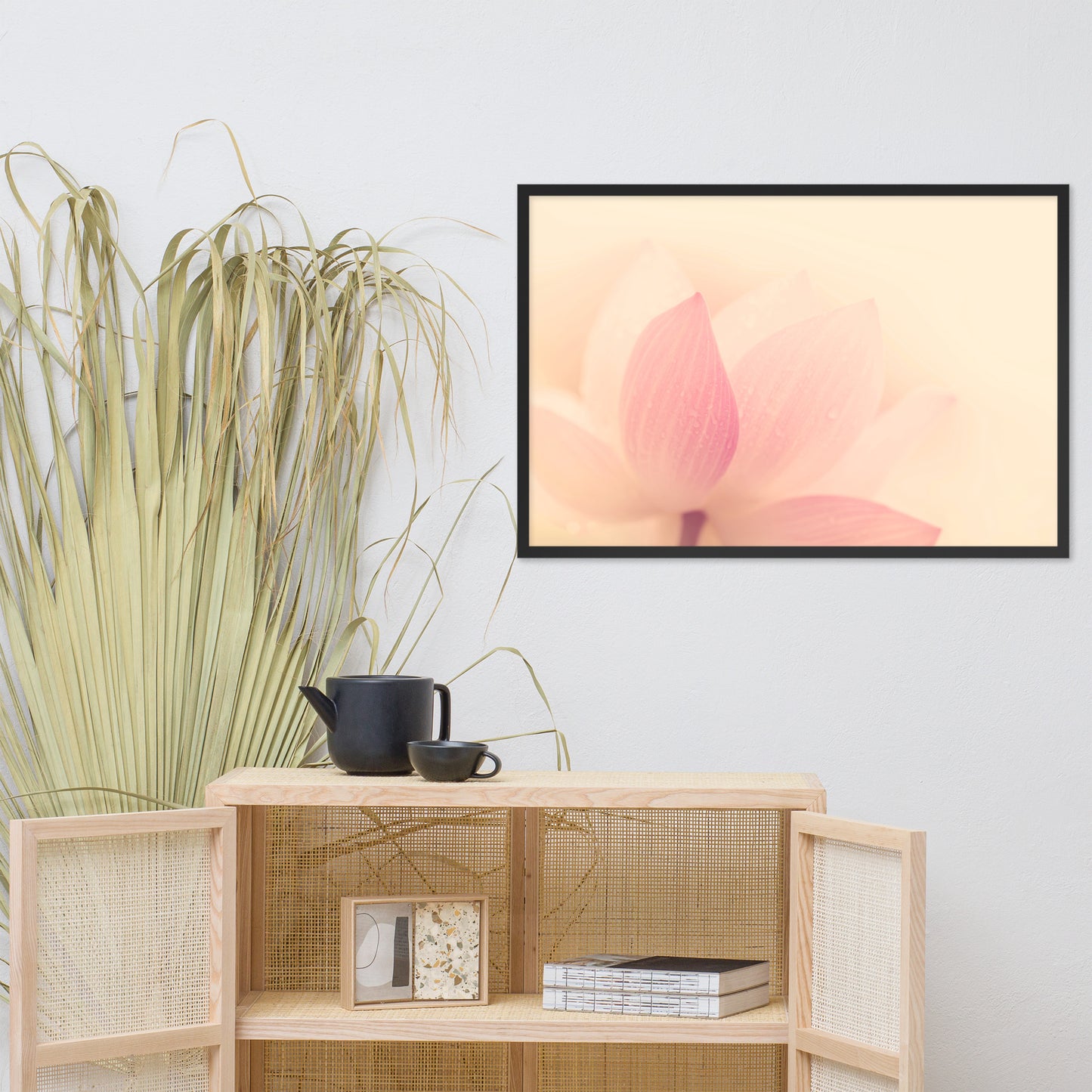Tranquil Close-up Pink Lotus Petal Framed Photo Paper Poster