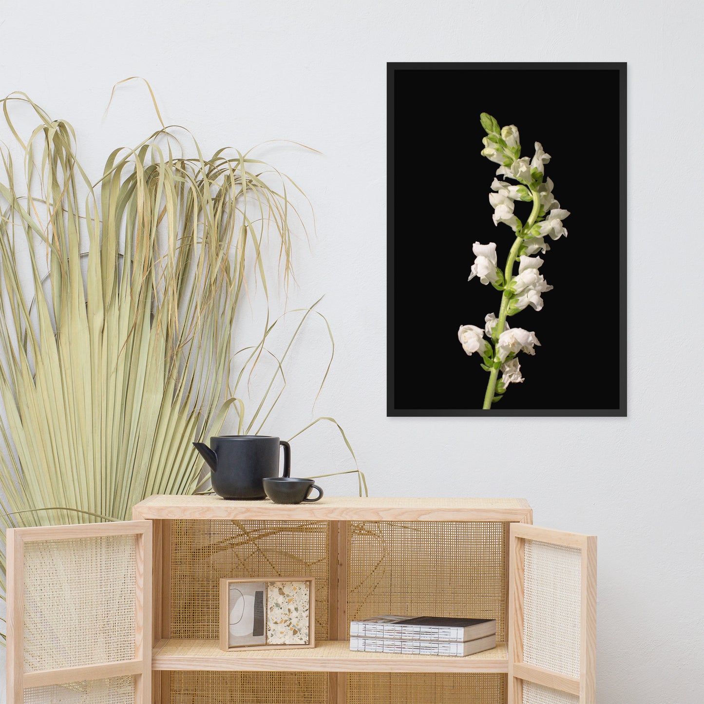 White Snapdragons Floral Nature Photo Framed Wall Art Print