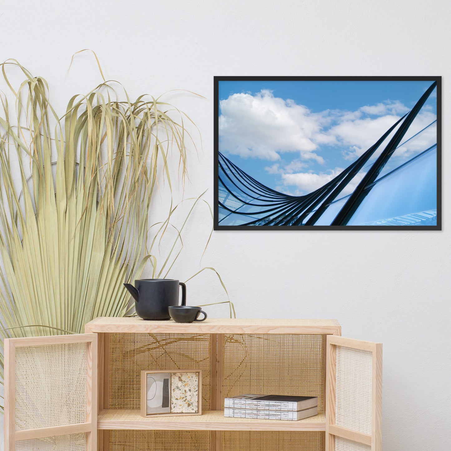 Glass and Azure Architectural Photograph Framed Wall Art Print